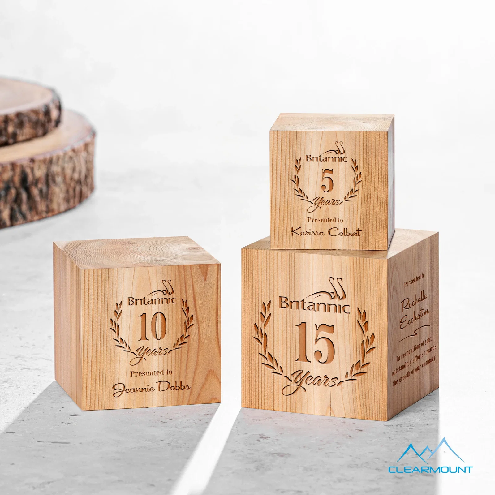 Custom Beechwood Cube Award for employee recognition