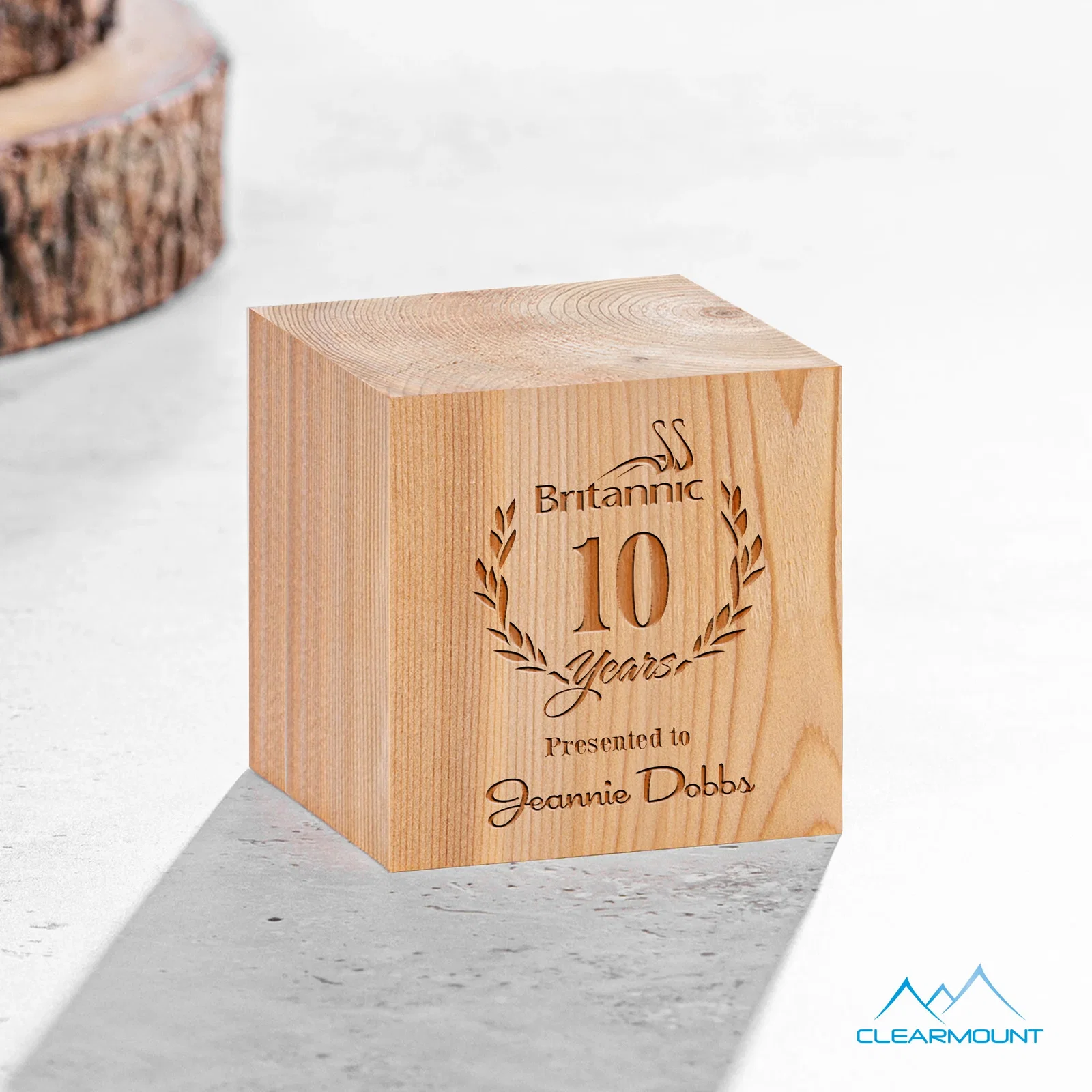 Custom Beechwood Cube Award for service anniversary gifts