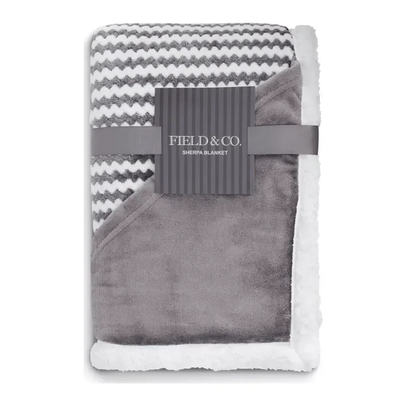 Custom Field & Co. Chevron Striped Sherpa Blanket - 50" x 60" — view 6