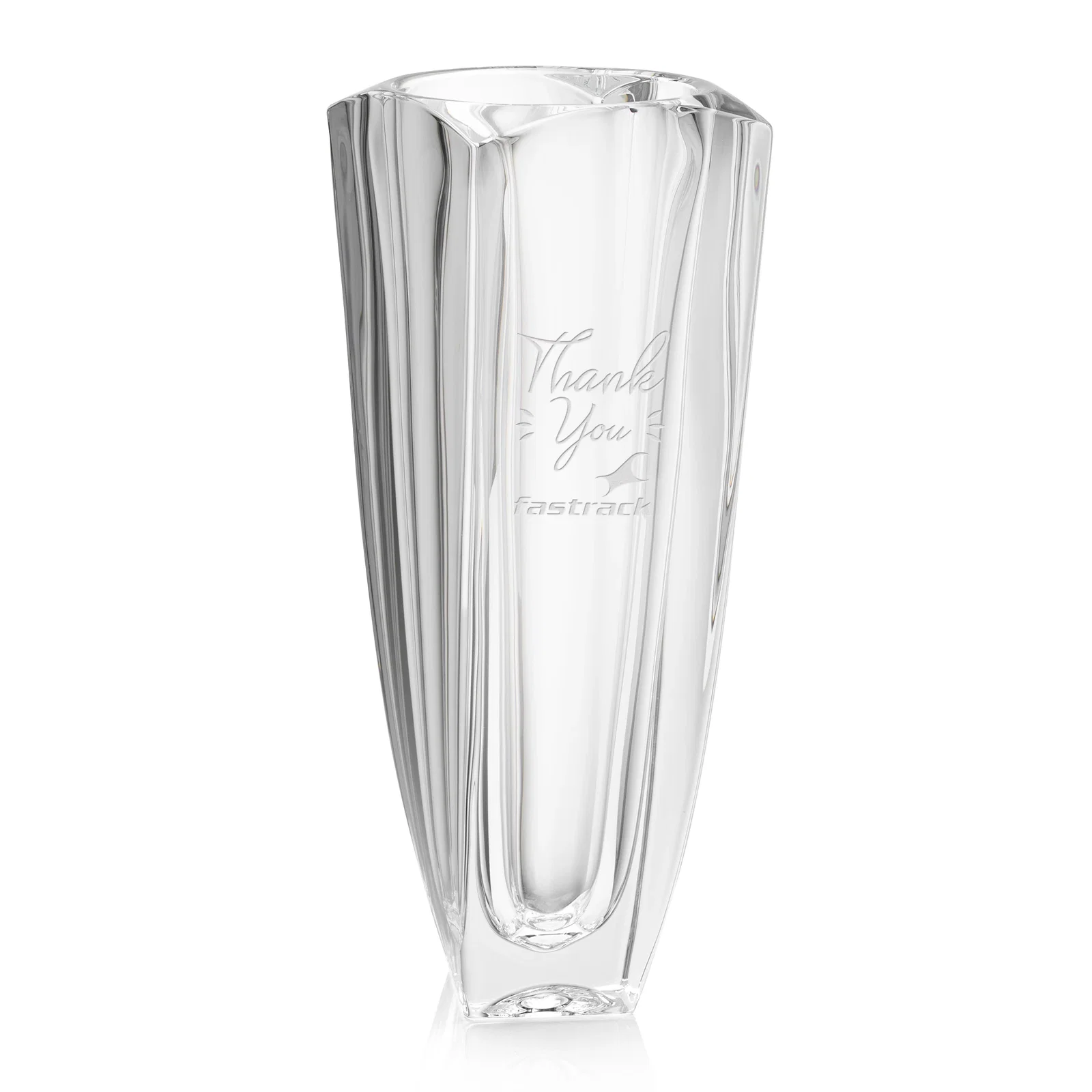 Custom Lead Free Crystalline Vase with Square Sides, Round Interior for service anniversary gifts