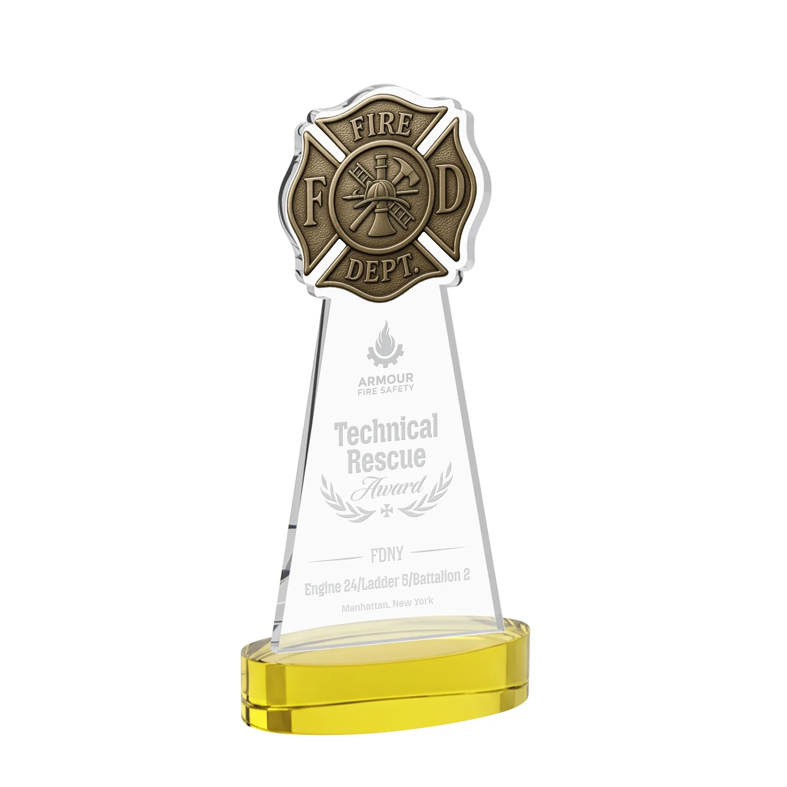 Custom Starfire Crystal Fire Department Award on Round Alberton Base for volunteer appreciation