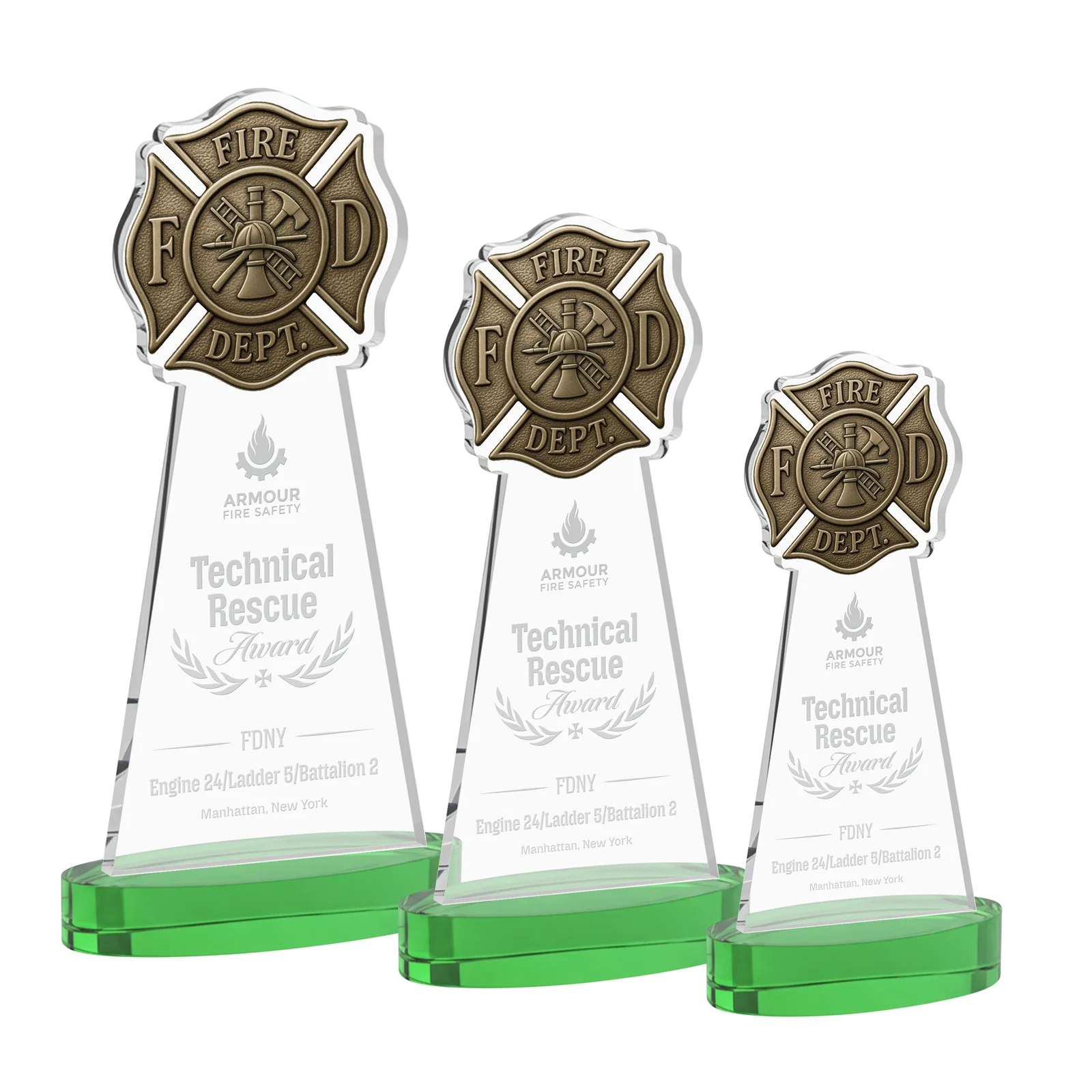 Personalized Starfire Crystal Fire Department Award on Round Alberton Base for employee recognition