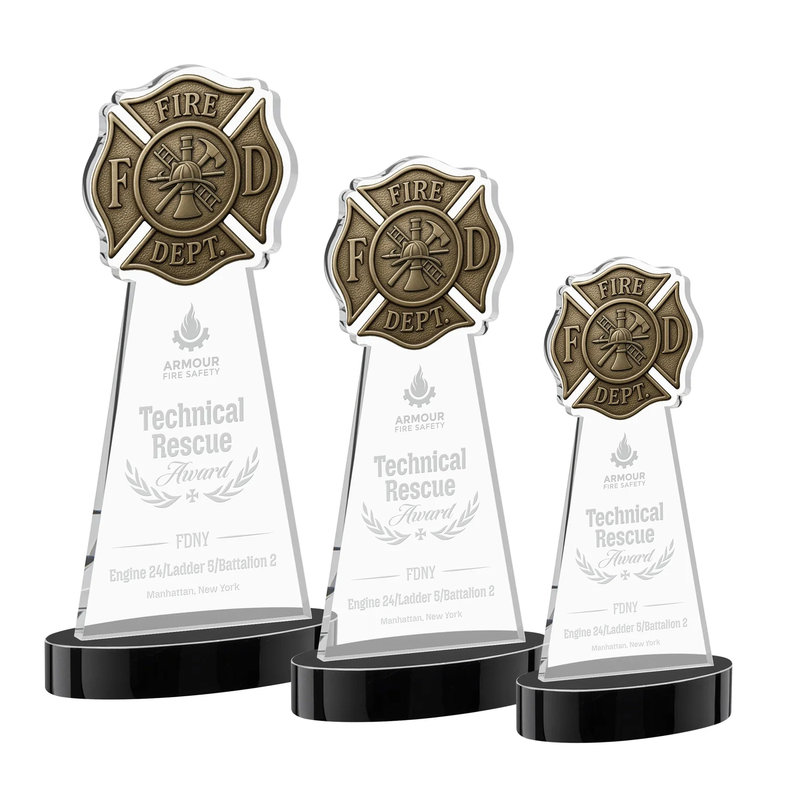 Personalized Starfire Crystal Fire Department Award on Round Alberton Base for retirement presentations