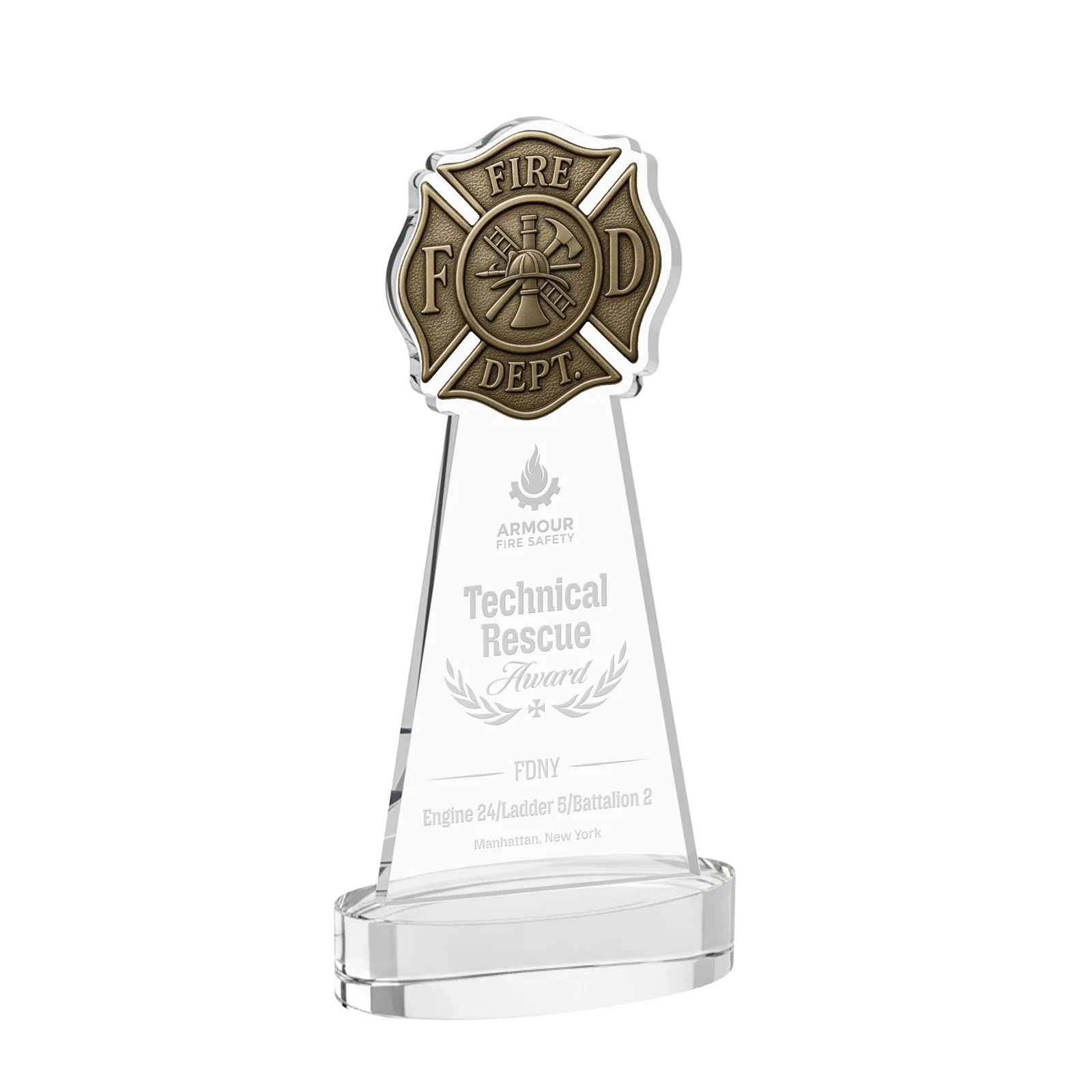 Custom Starfire Crystal Fire Department Award on Round Alberton Base for corporate award ceremonies