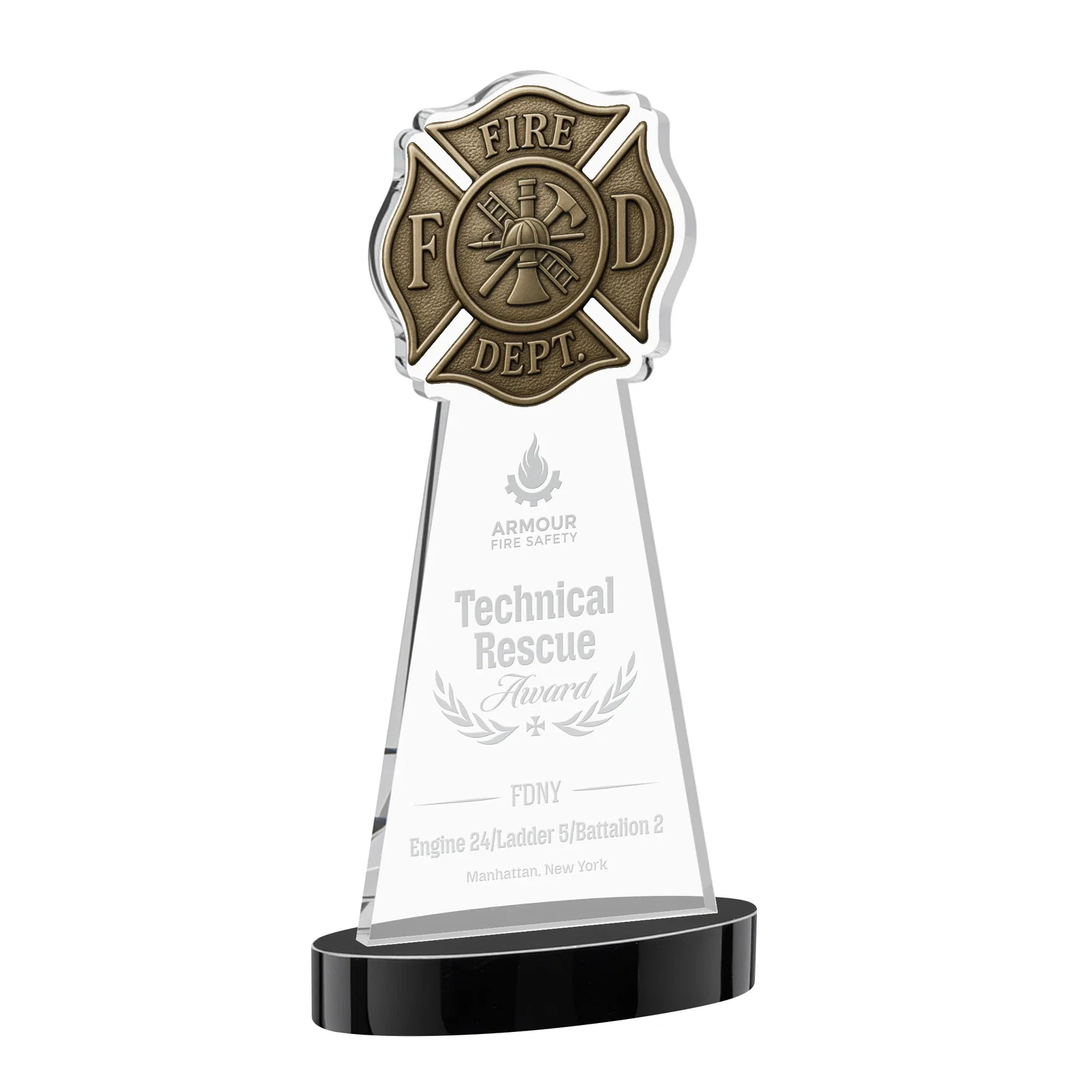 Personalized Starfire Crystal Fire Department Award on Round Alberton Base for graduation ceremonies