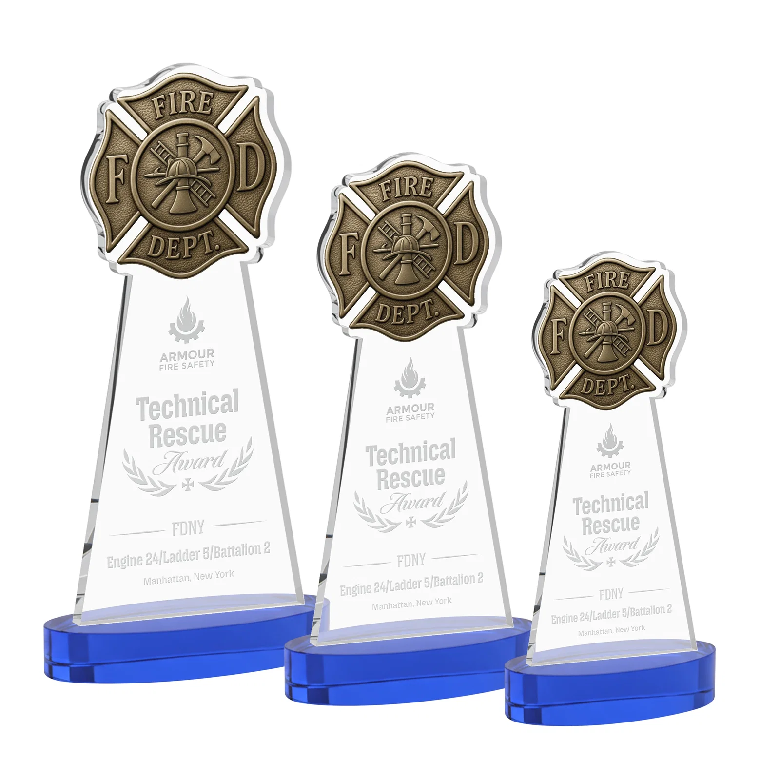 Personalized Starfire Crystal Fire Department Award on Round Alberton Base for safety achievement programs