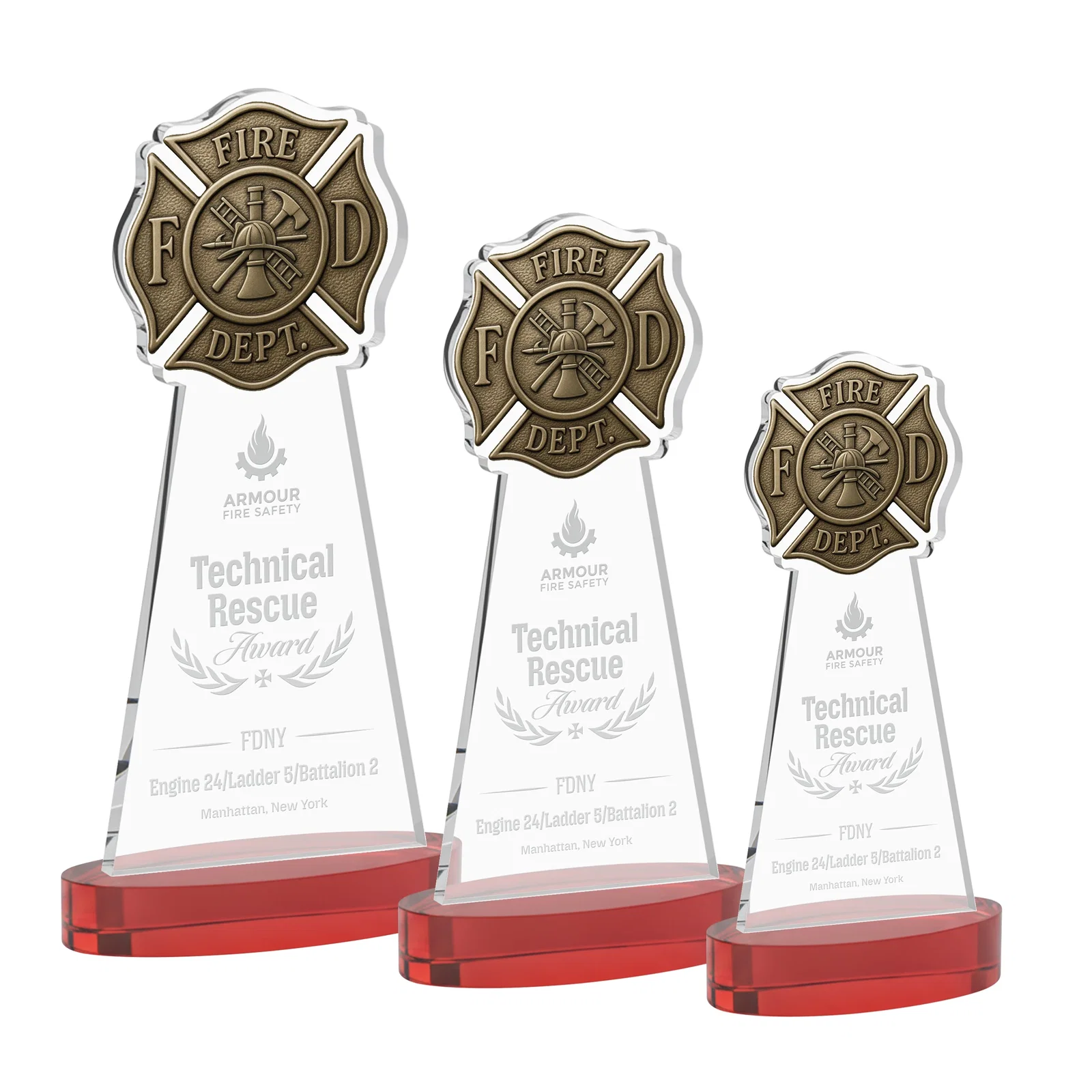 Promotional Starfire Crystal Fire Department Award on Round Alberton Base for employee recognition