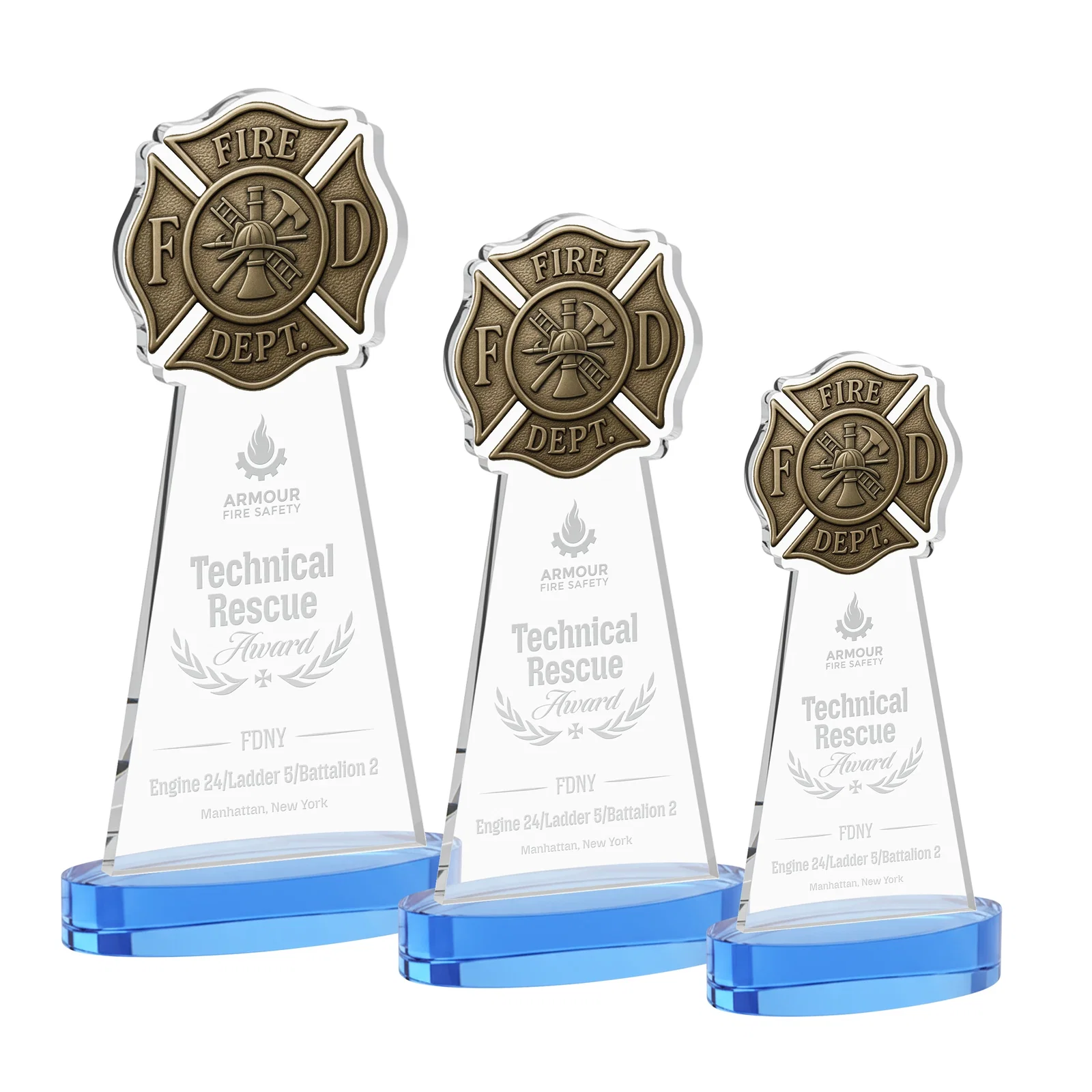 Promotional Starfire Crystal Fire Department Award on Round Alberton Base for retirement presentations