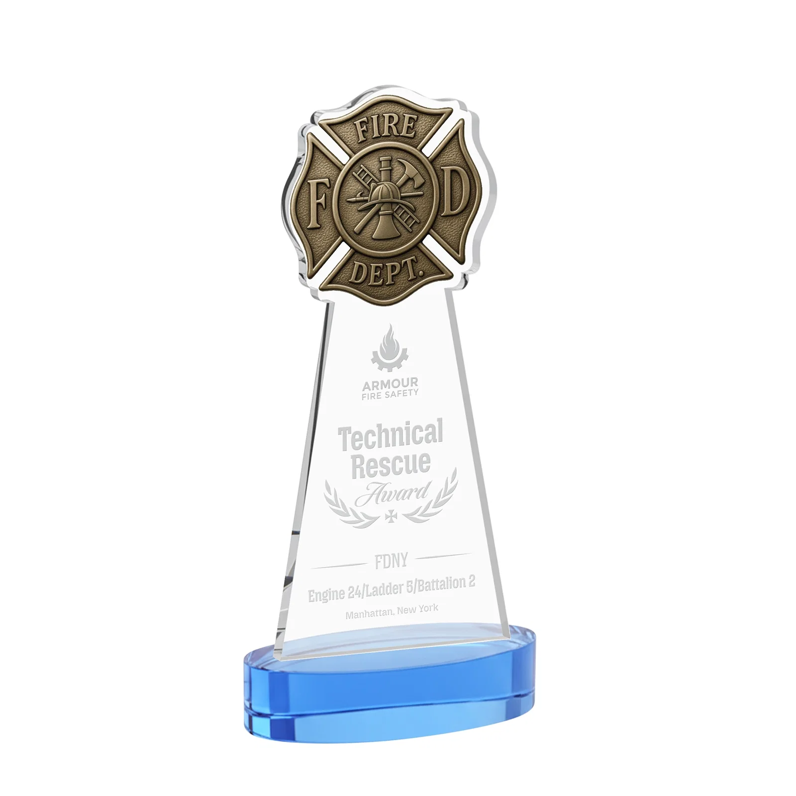 Promotional Starfire Crystal Fire Department Award on Round Alberton Base for team milestone celebrations