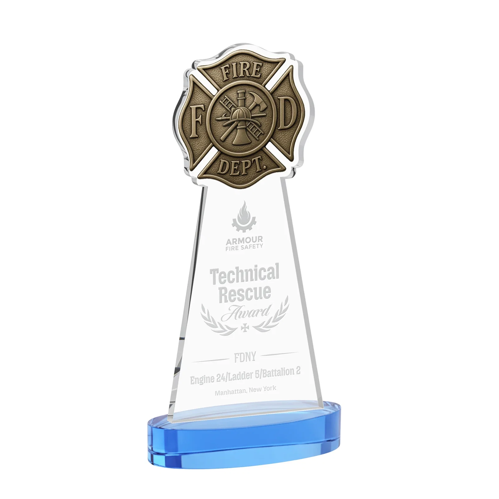 Promotional Starfire Crystal Fire Department Award on Round Alberton Base for donor appreciation