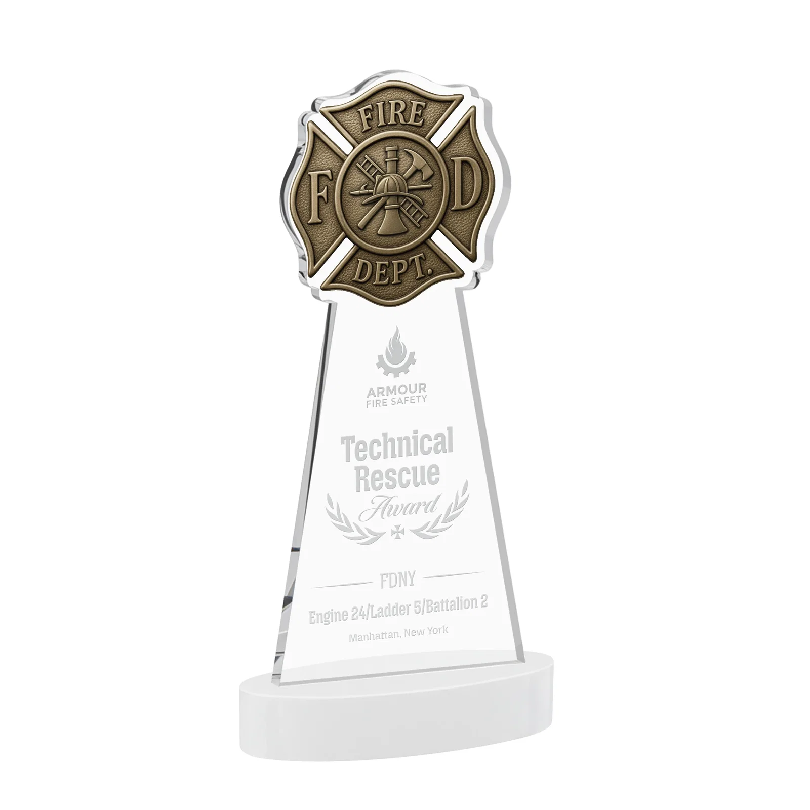 Promotional Starfire Crystal Fire Department Award on Round Alberton Base for dealer and partner awards