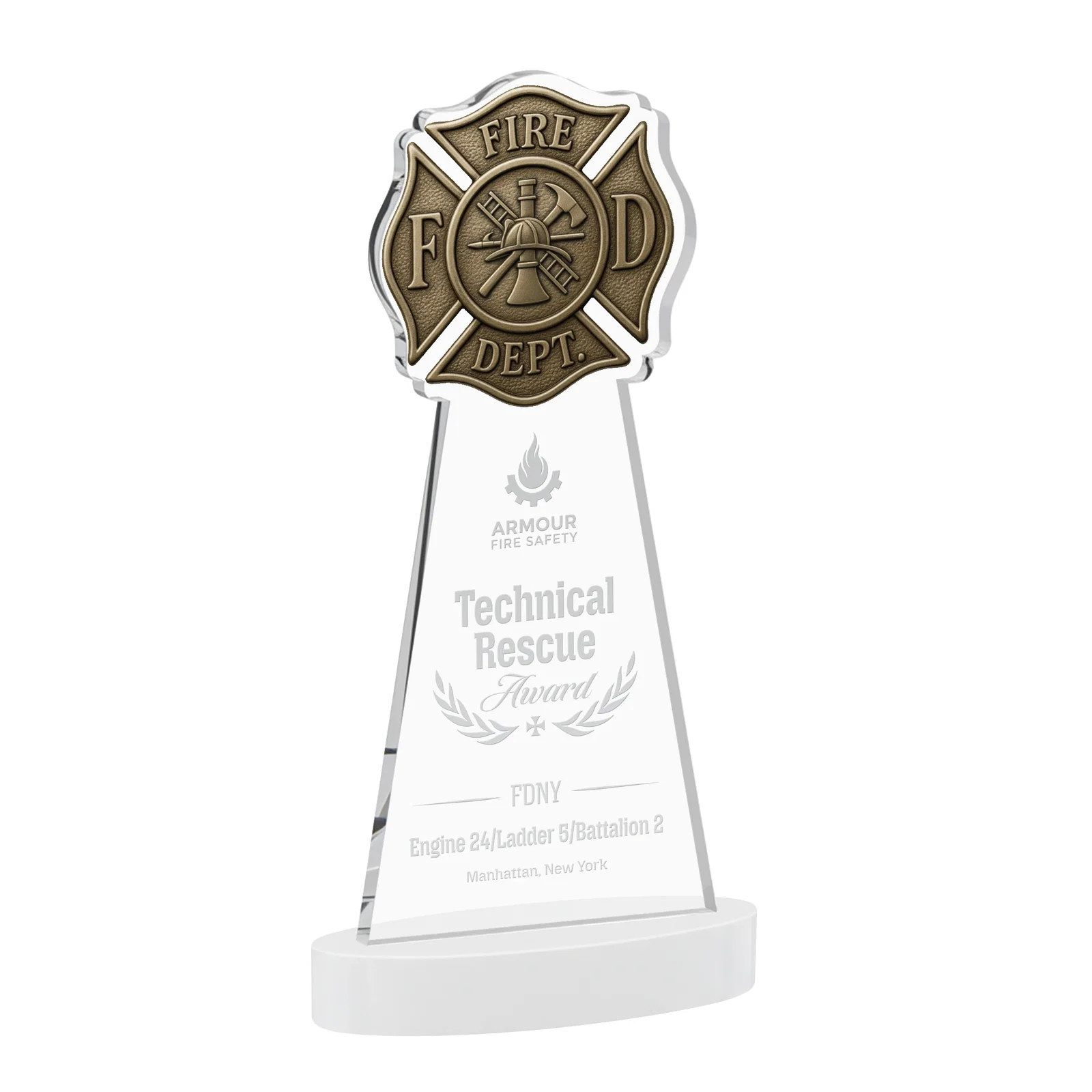 Promotional Starfire Crystal Fire Department Award on Round Alberton Base for company anniversary events