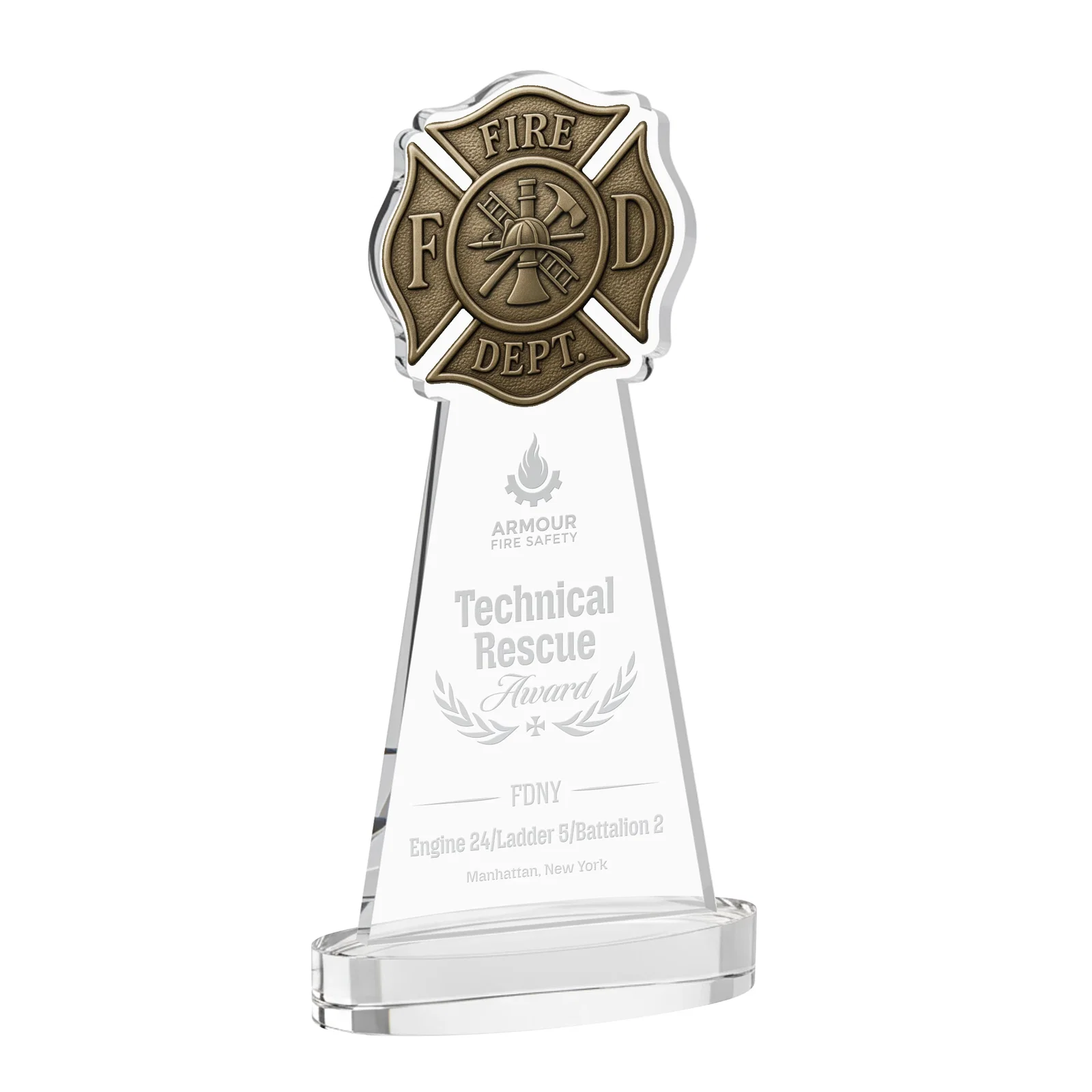 Custom Starfire Crystal Fire Department Award on Round Alberton Base for sales achievement awards