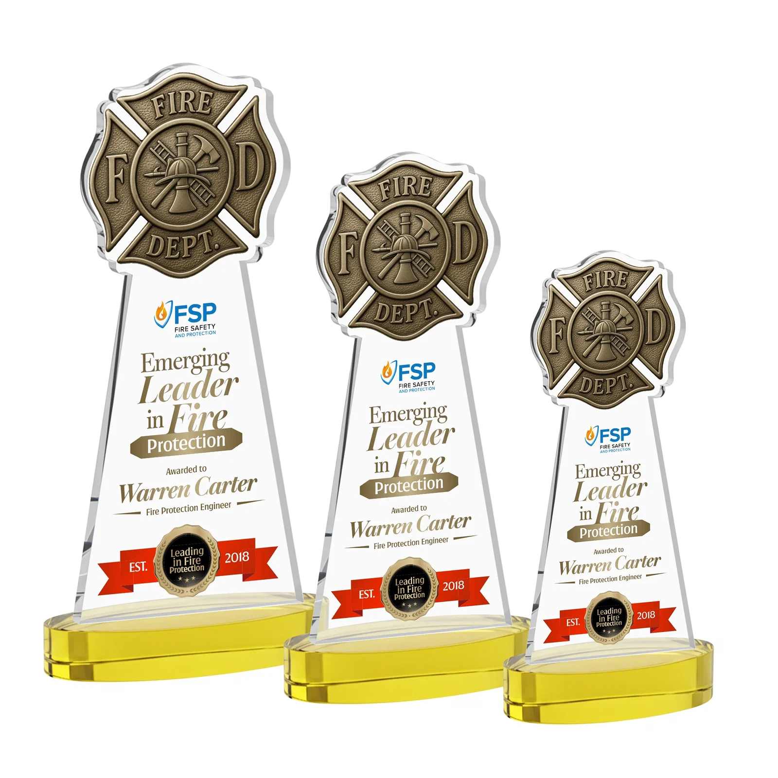 Branded Starfire Crystal Fire Department Award on Round Alberton Base for safety achievement programs