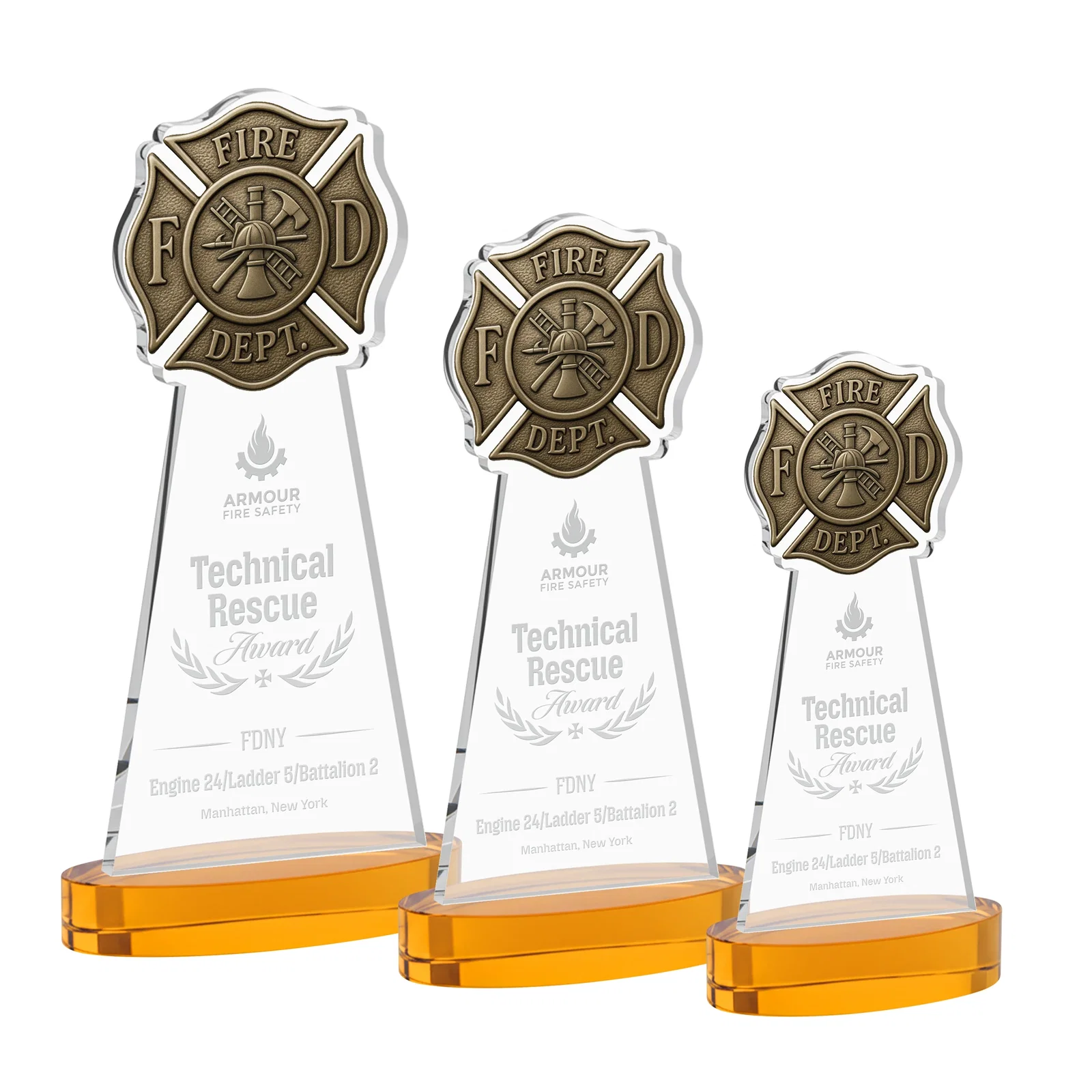 Custom Starfire Crystal Fire Department Award on Round Alberton Base for retirement presentations