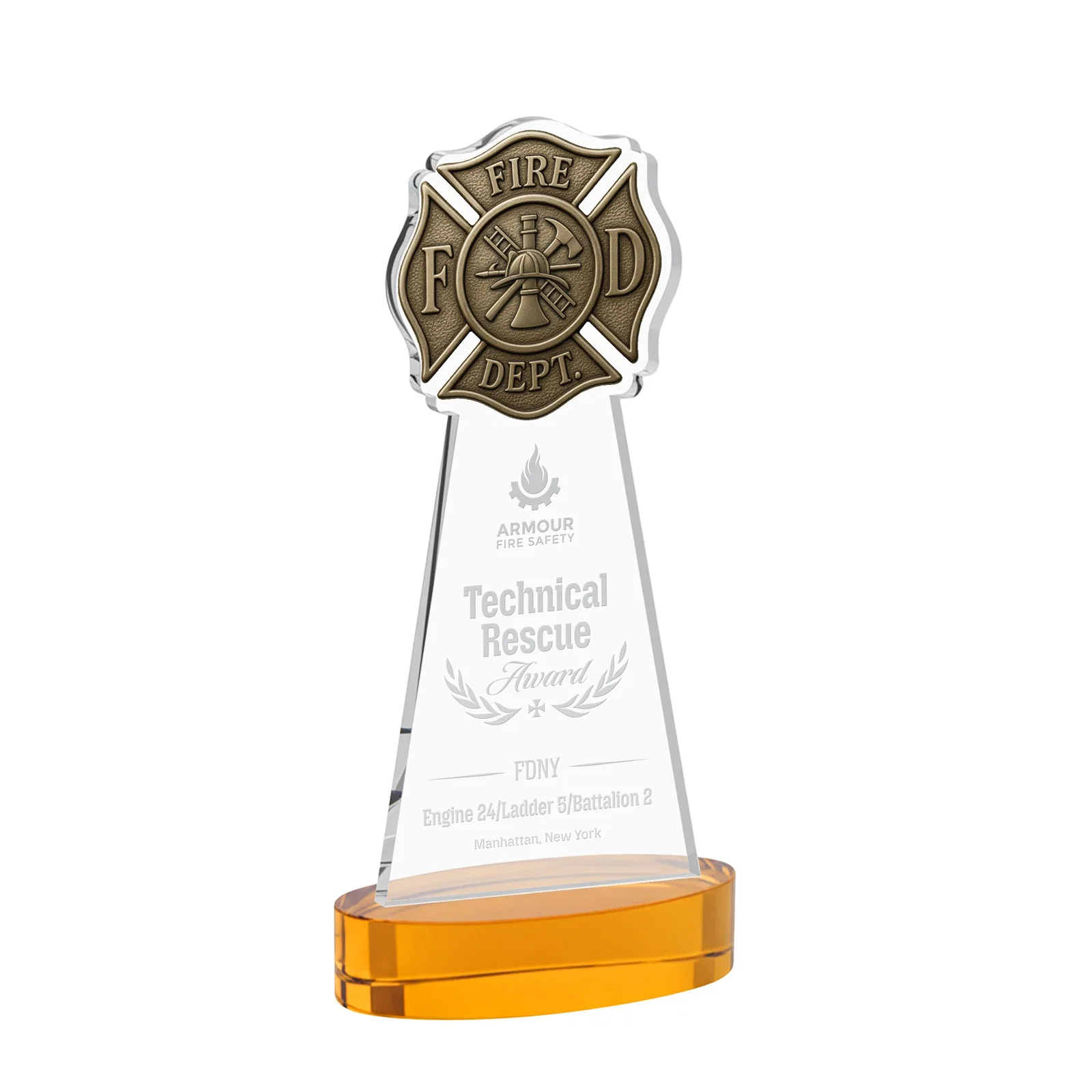 Custom Starfire Crystal Fire Department Award on Round Alberton Base for team milestone celebrations