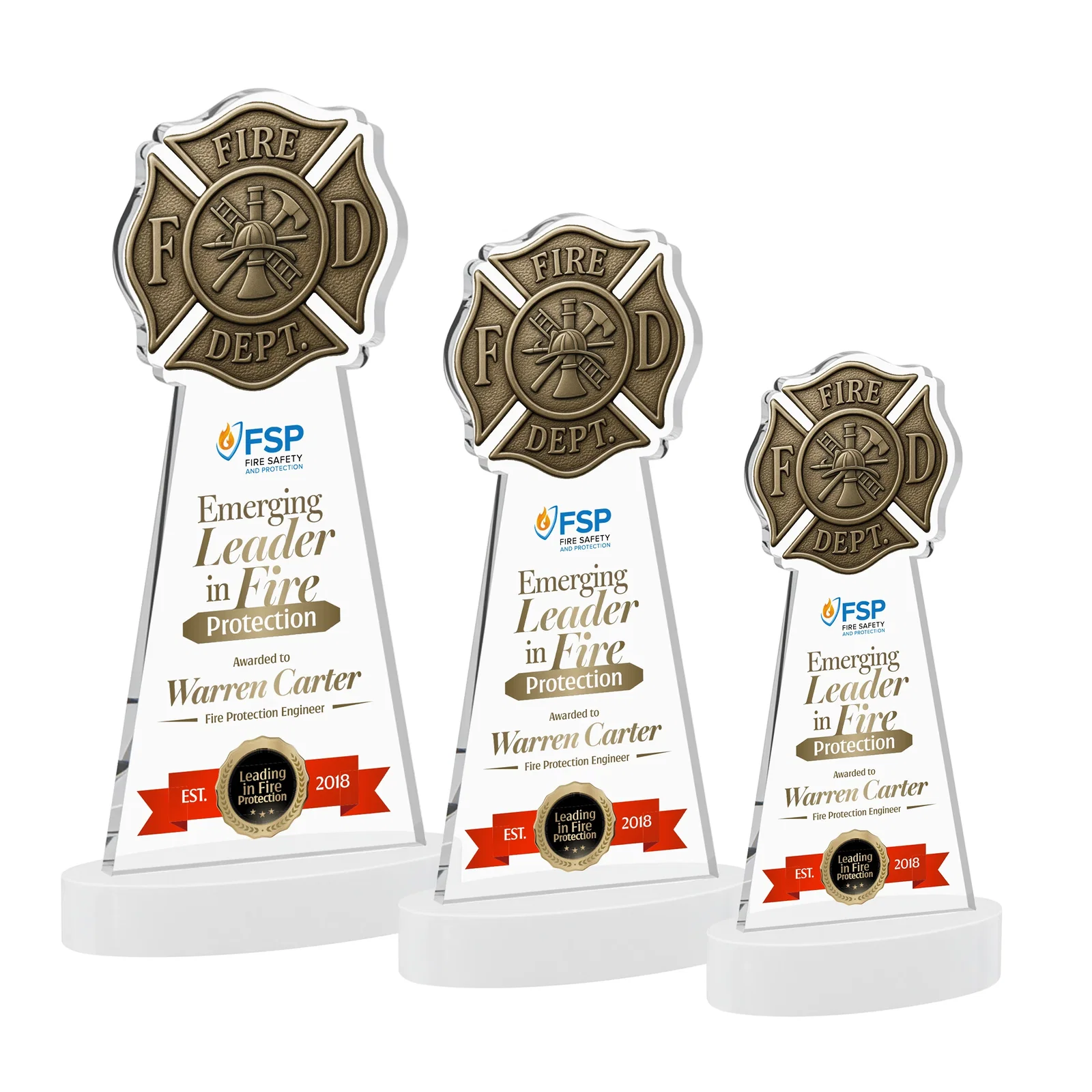 Customized Starfire Crystal Fire Department Award on Round Alberton Base for volunteer appreciation