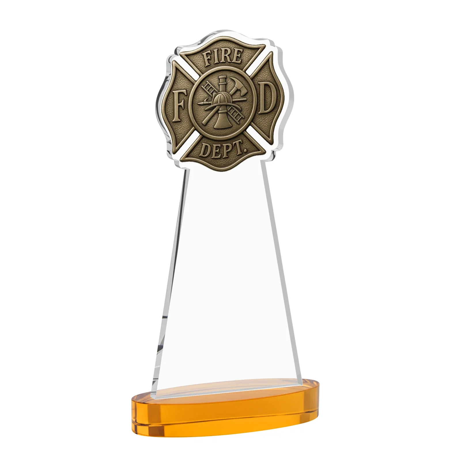 Custom engraved Starfire Crystal Fire Department Award on Round Alberton Base for donor appreciation