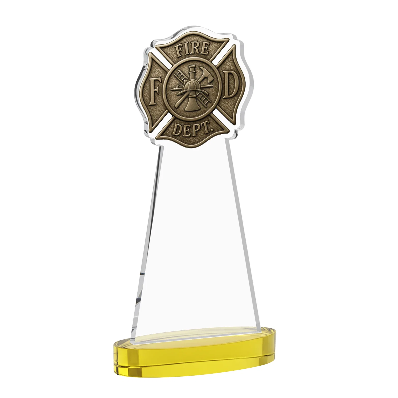 Custom engraved Starfire Crystal Fire Department Award on Round Alberton Base for volunteer appreciation