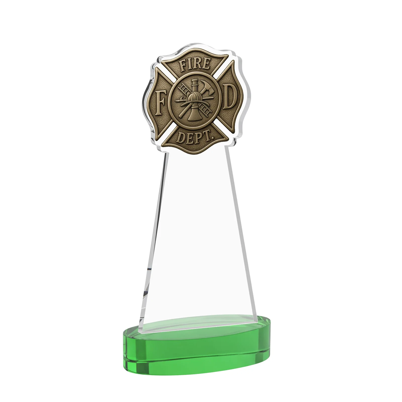 Custom engraved Starfire Crystal Fire Department Award on Round Alberton Base for dealer and partner awards