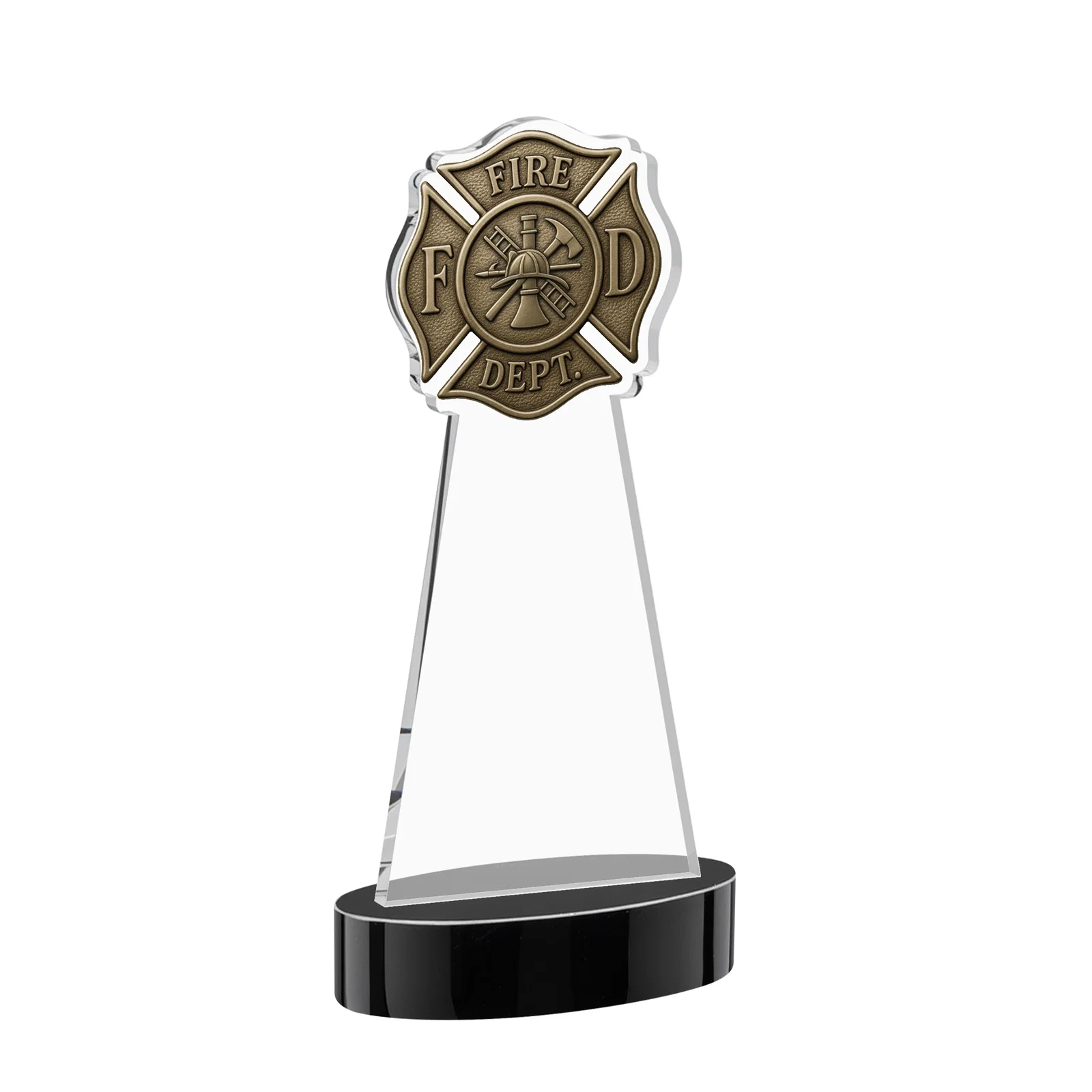 Custom Starfire Crystal Fire Department Award on Round Alberton Base, with your logo for corporate award ceremonies