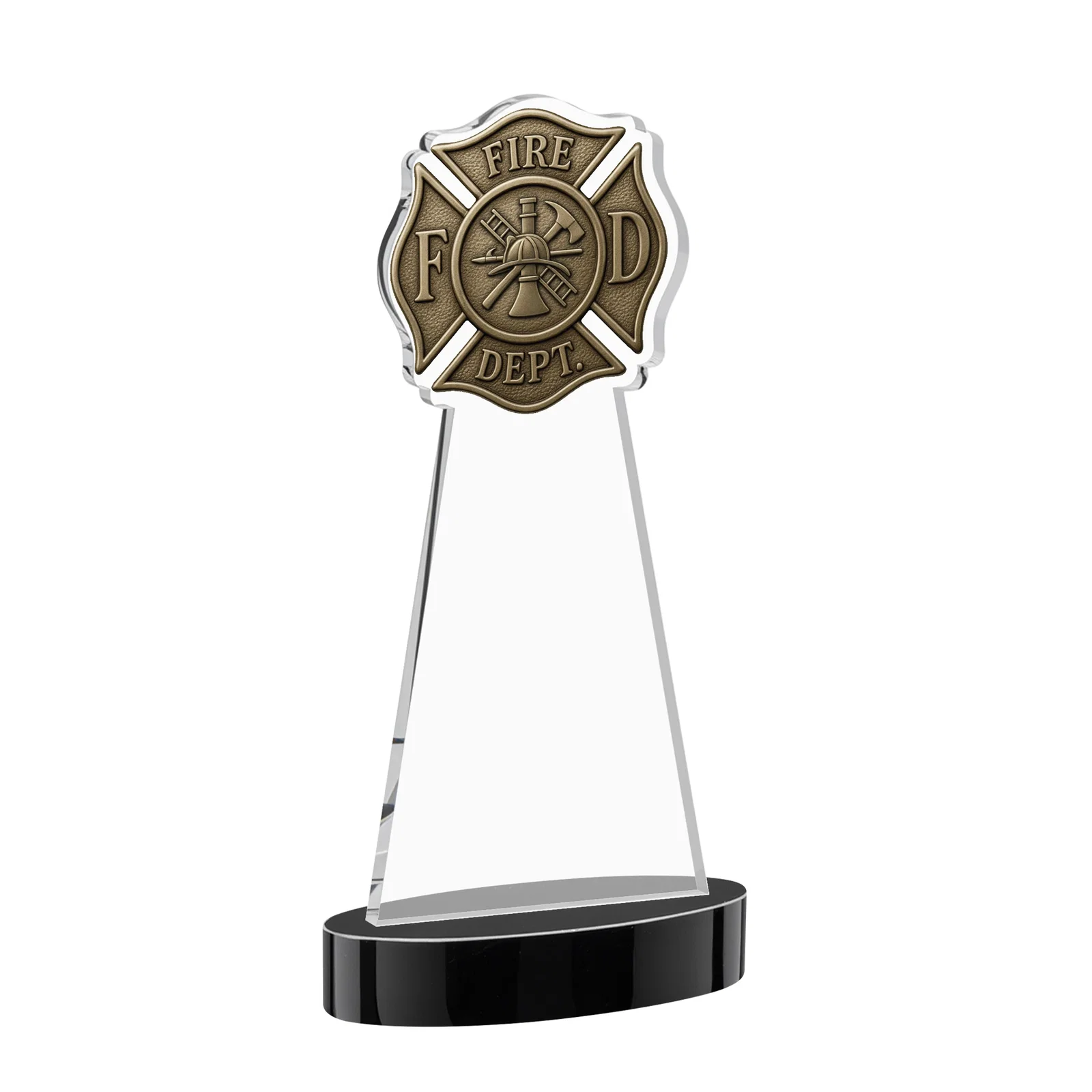 Custom Starfire Crystal Fire Department Award on Round Alberton Base, with your logo for service anniversary gifts