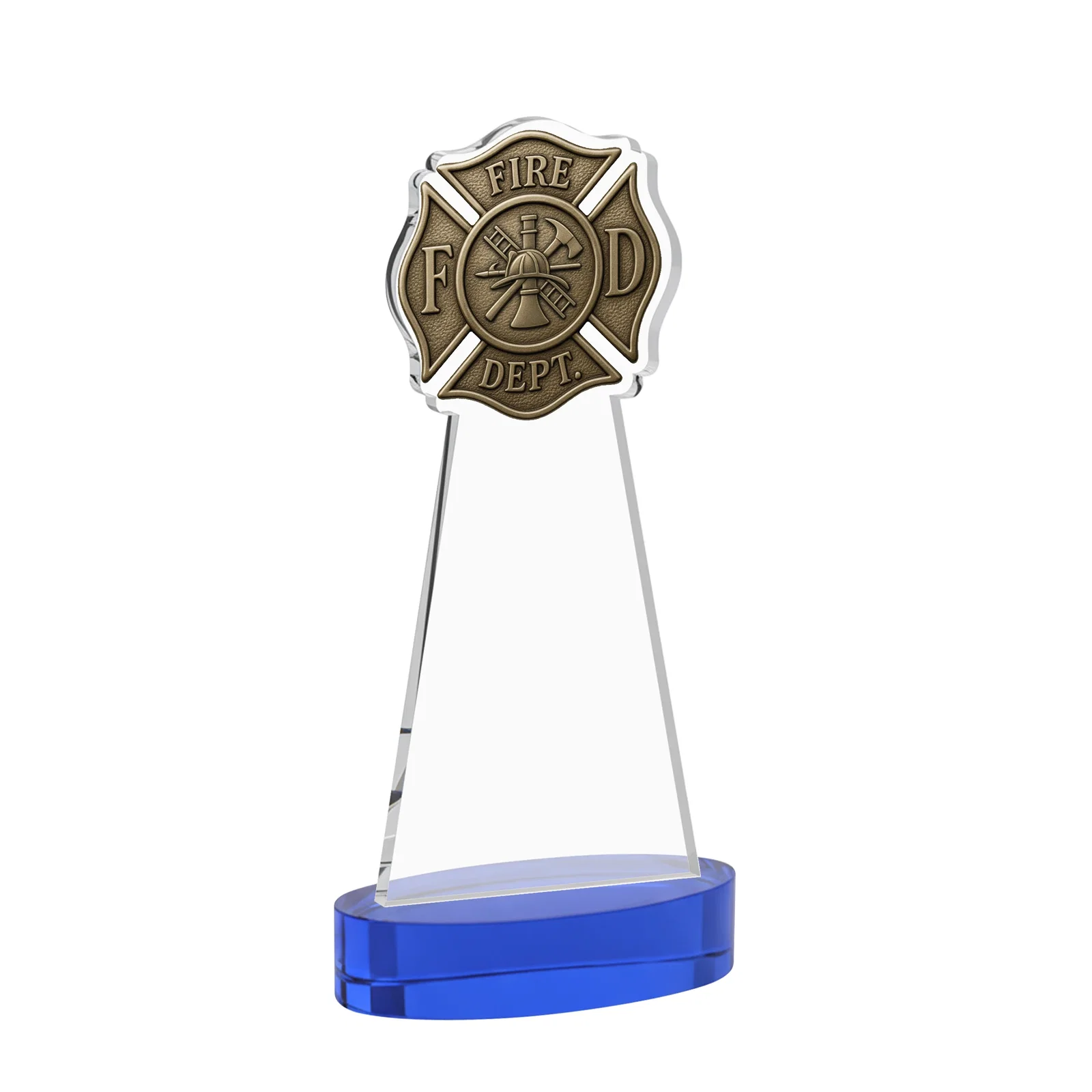 Custom Starfire Crystal Fire Department Award on Round Alberton Base, with your logo for retirement presentations
