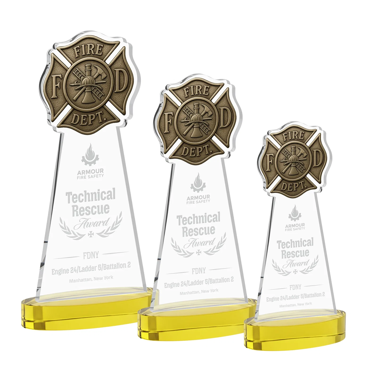 Custom Starfire Crystal Fire Department Award on Round Alberton Base for safety achievement programs