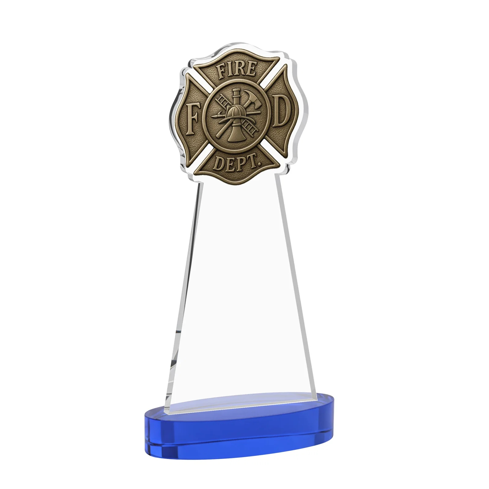 Custom Starfire Crystal Fire Department Award on Round Alberton Base, with your logo for team milestone celebrations