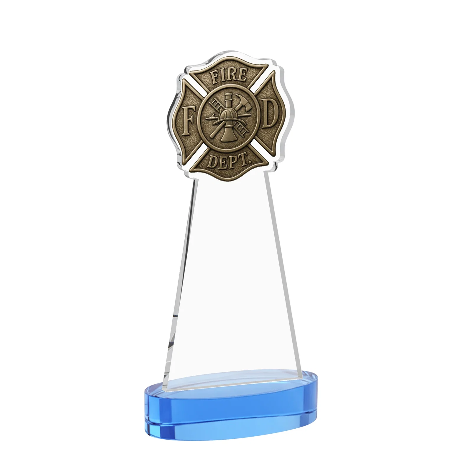 Custom Starfire Crystal Fire Department Award on Round Alberton Base, with your logo for dealer and partner awards