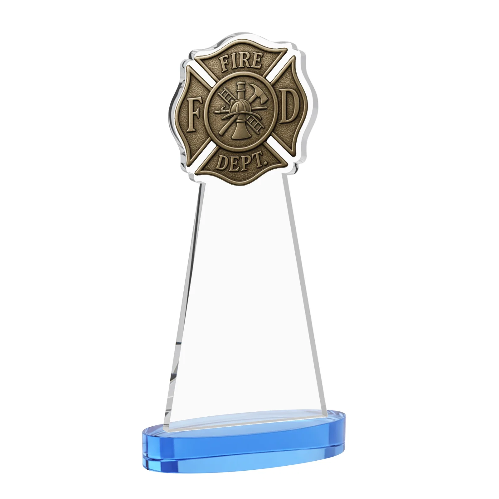 Personalized Starfire Crystal Fire Department Award on Round Alberton Base, with your logo for employee recognition