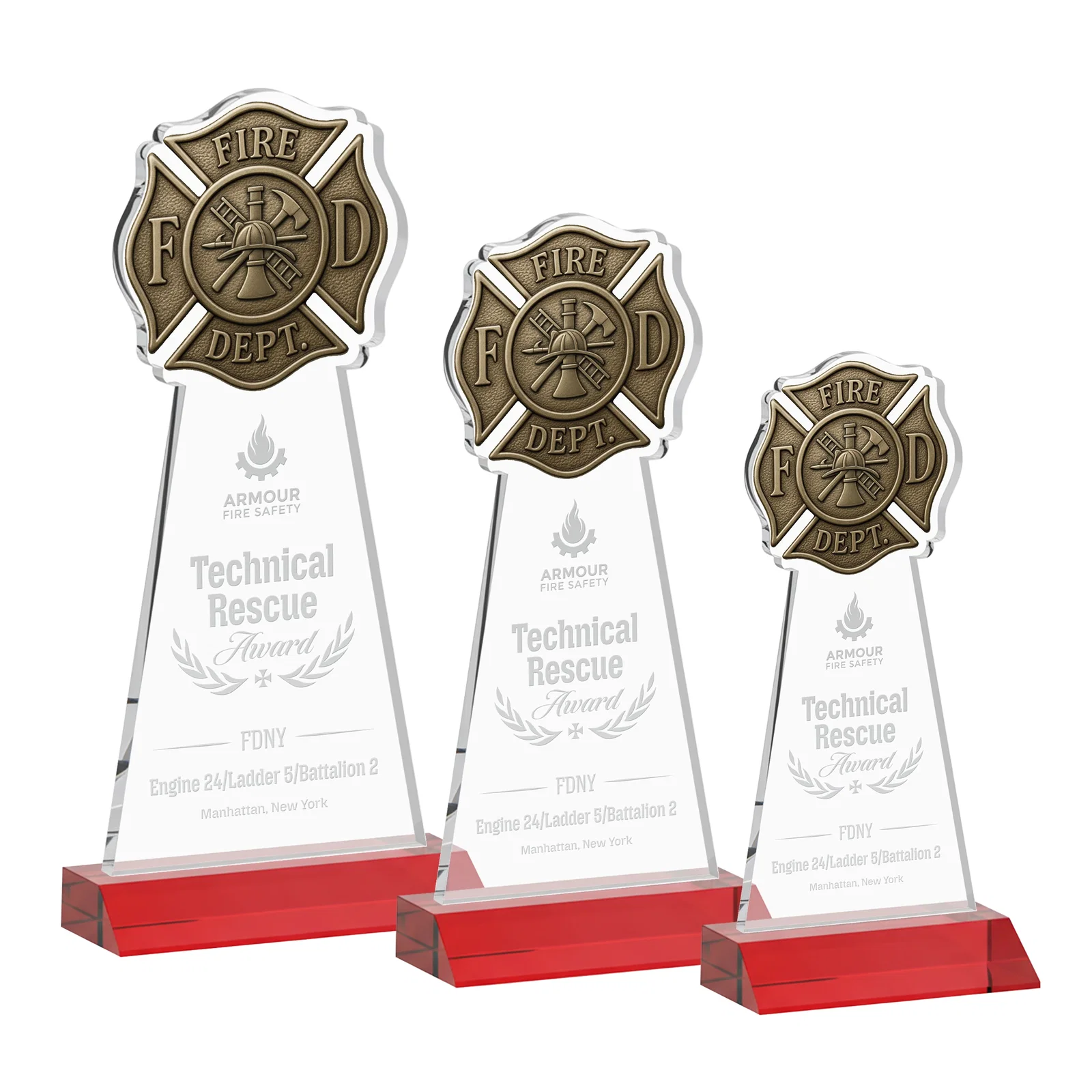 Promotional Starfire Crystal Fire Department Award on Front-Mitered Base for employee recognition