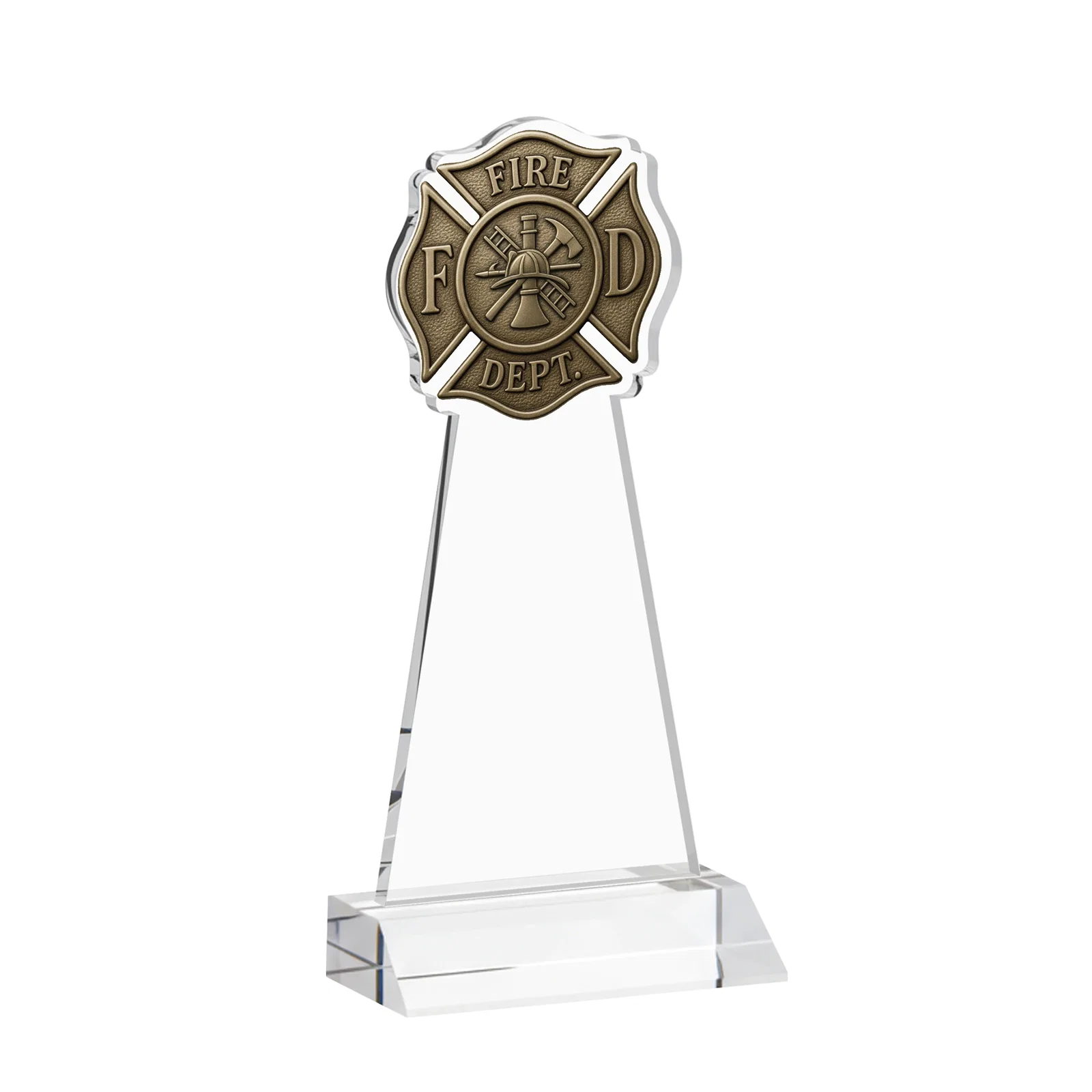 Custom engraved Starfire Crystal Fire Department Award on Front-Mitered Base for corporate award ceremonies