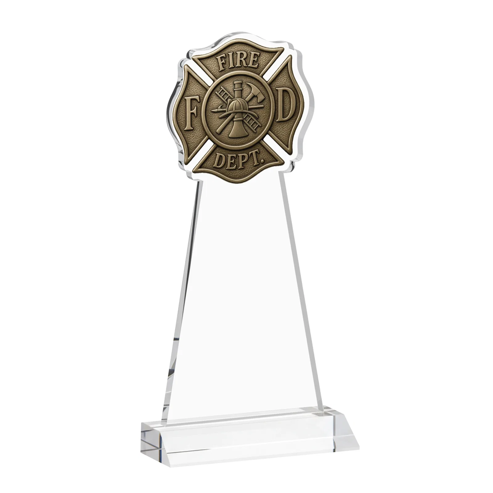 Custom engraved Starfire Crystal Fire Department Award on Front-Mitered Base for sales achievement awards