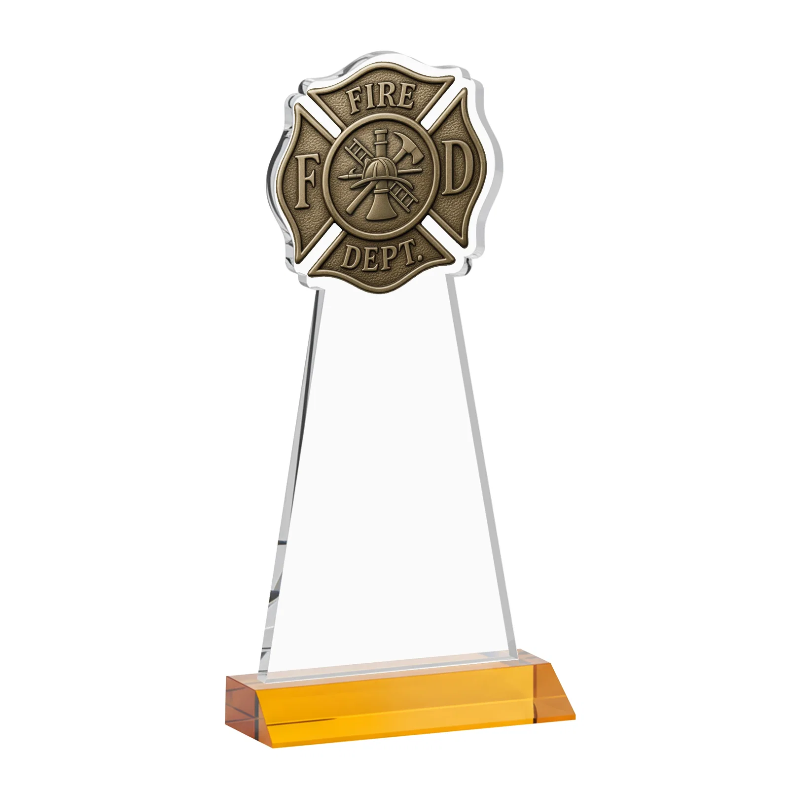 Custom engraved Starfire Crystal Fire Department Award on Front-Mitered Base for donor appreciation