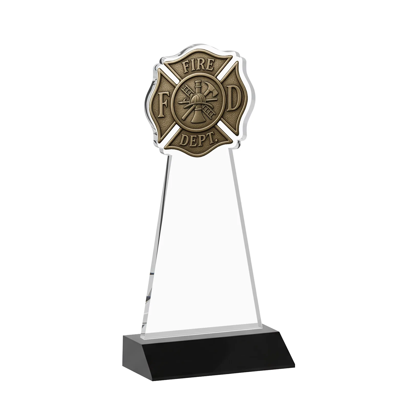Custom engraved Starfire Crystal Fire Department Award on Front-Mitered Base for dealer and partner awards