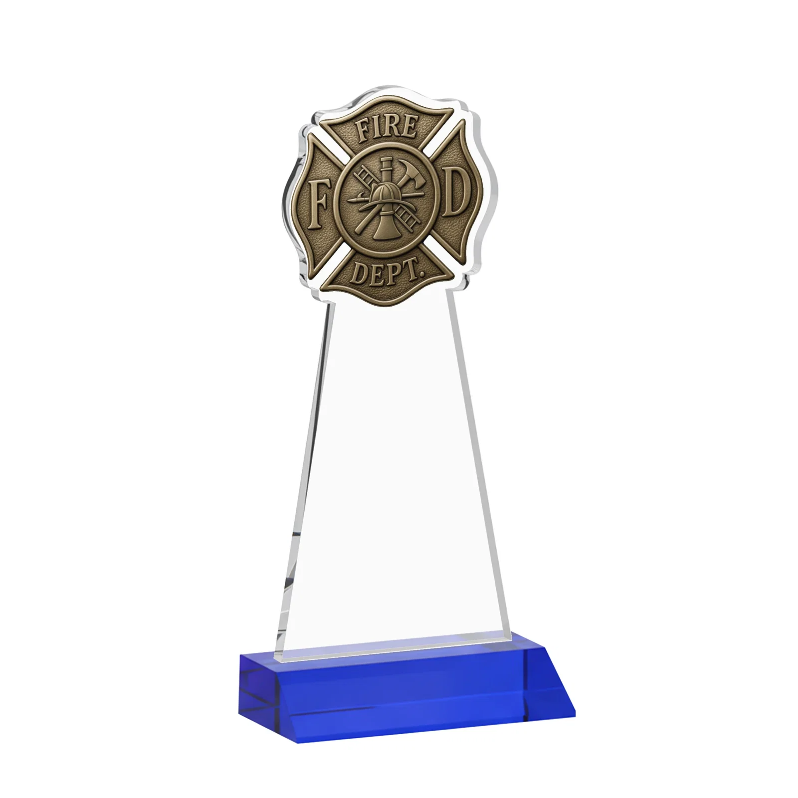 Custom Starfire Crystal Fire Department Award on Front-Mitered Base, with your logo for corporate award ceremonies