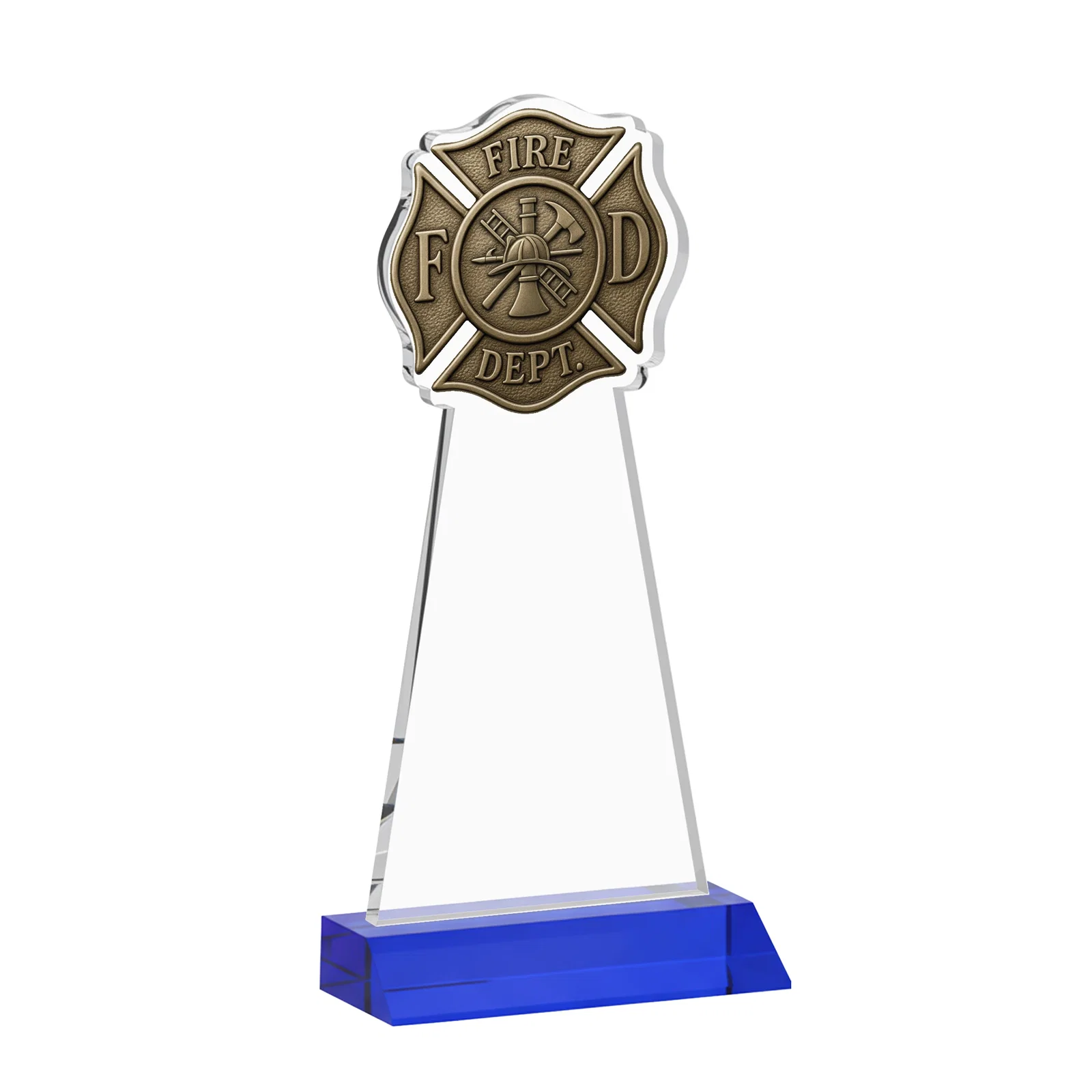 Custom Starfire Crystal Fire Department Award on Front-Mitered Base, with your logo for service anniversary gifts