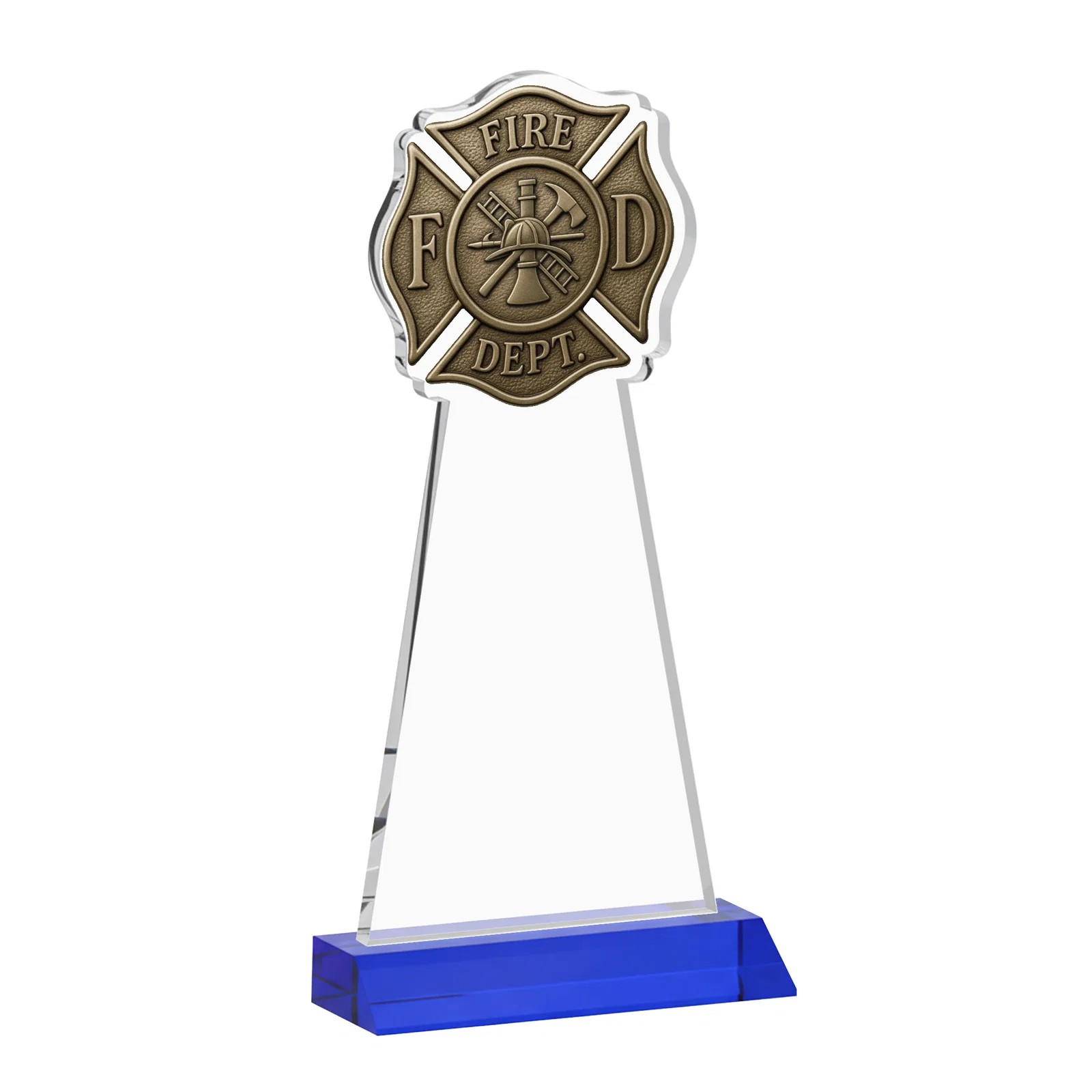 Custom Starfire Crystal Fire Department Award on Front-Mitered Base, with your logo for sales achievement awards