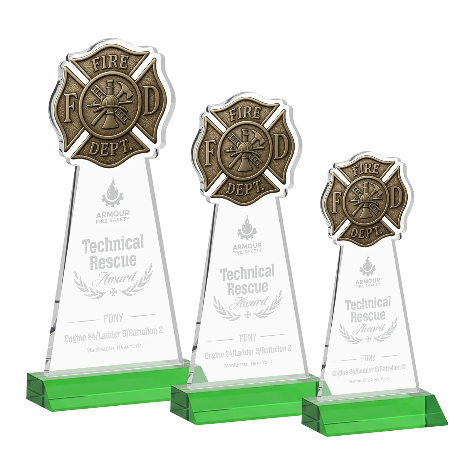 Custom Starfire Crystal Fire Department Award on Front-Mitered Base for safety achievement programs