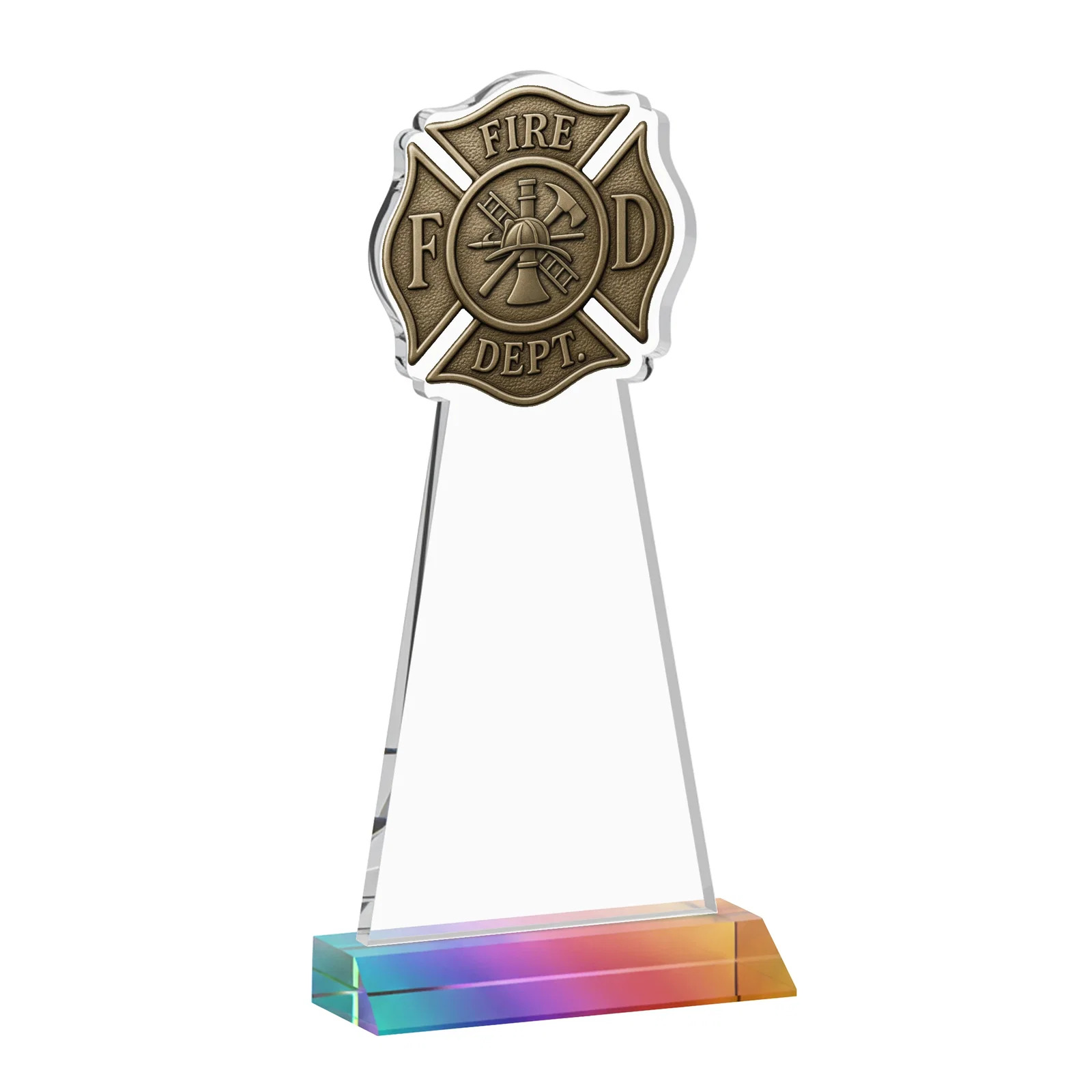 Custom Starfire Crystal Fire Department Award on Front-Mitered Base, with your logo for donor appreciation