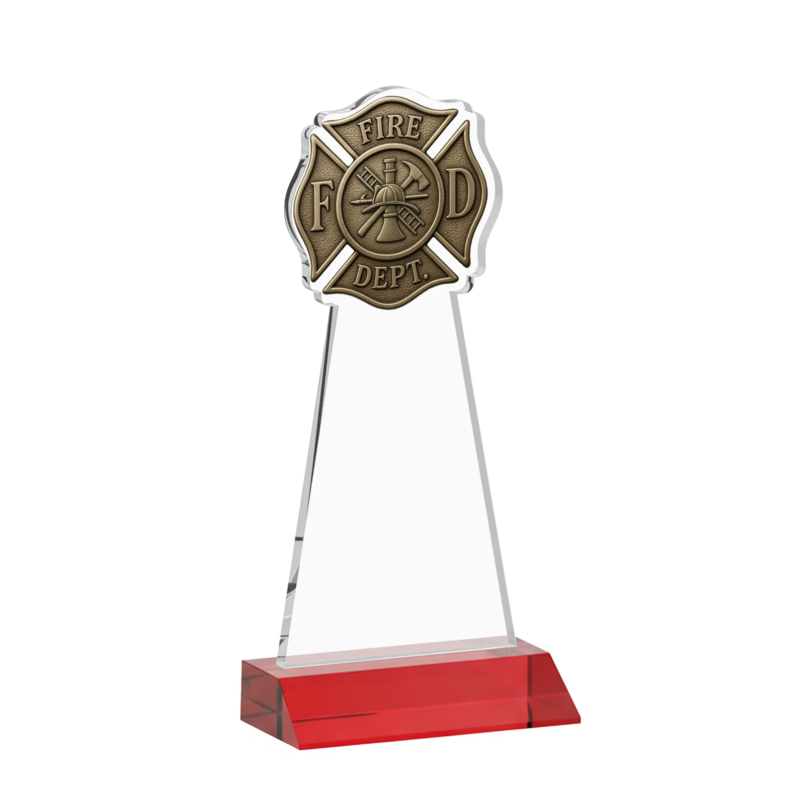 Custom Starfire Crystal Fire Department Award on Front-Mitered Base, with your logo for graduation ceremonies