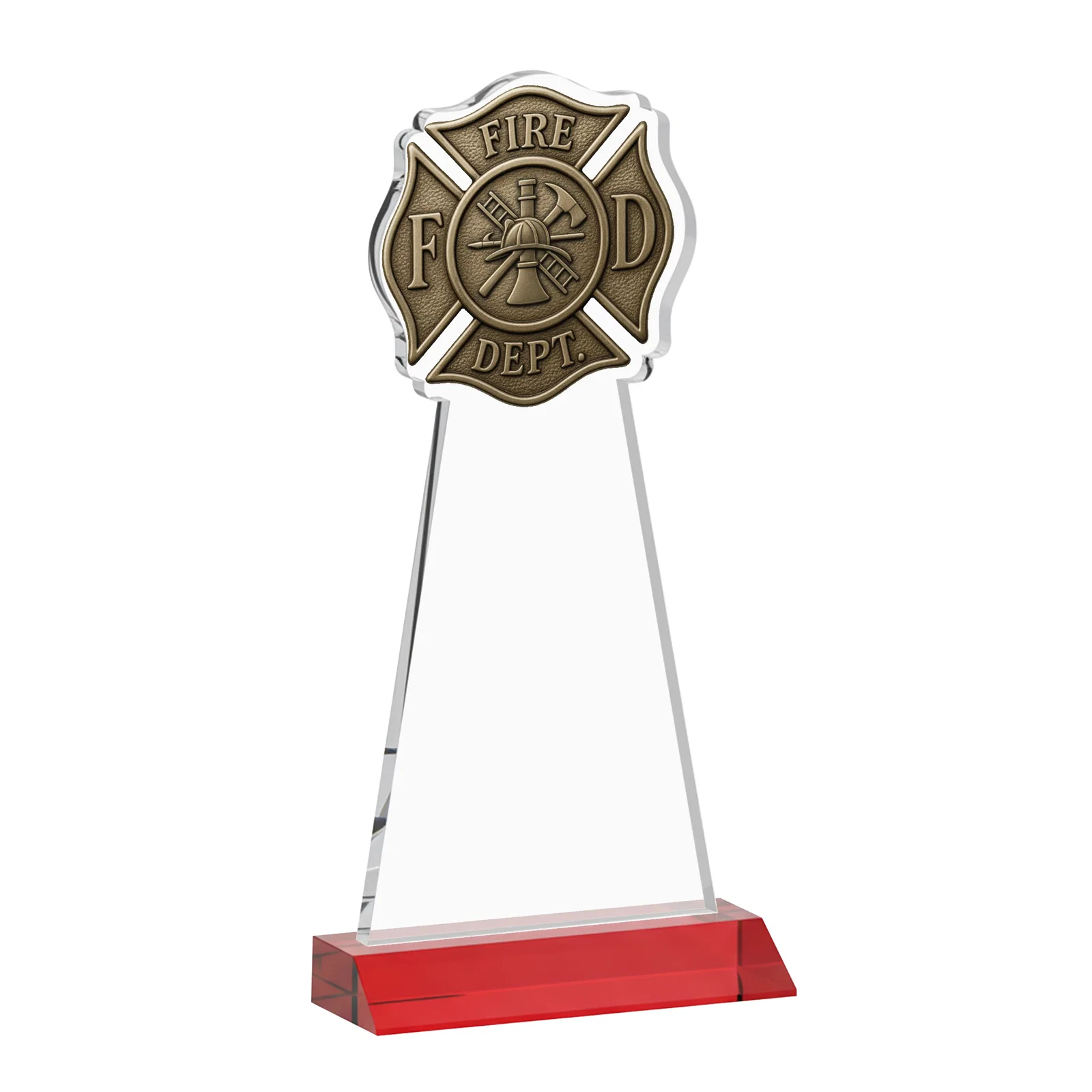 Custom Starfire Crystal Fire Department Award on Front-Mitered Base, with your logo for volunteer appreciation