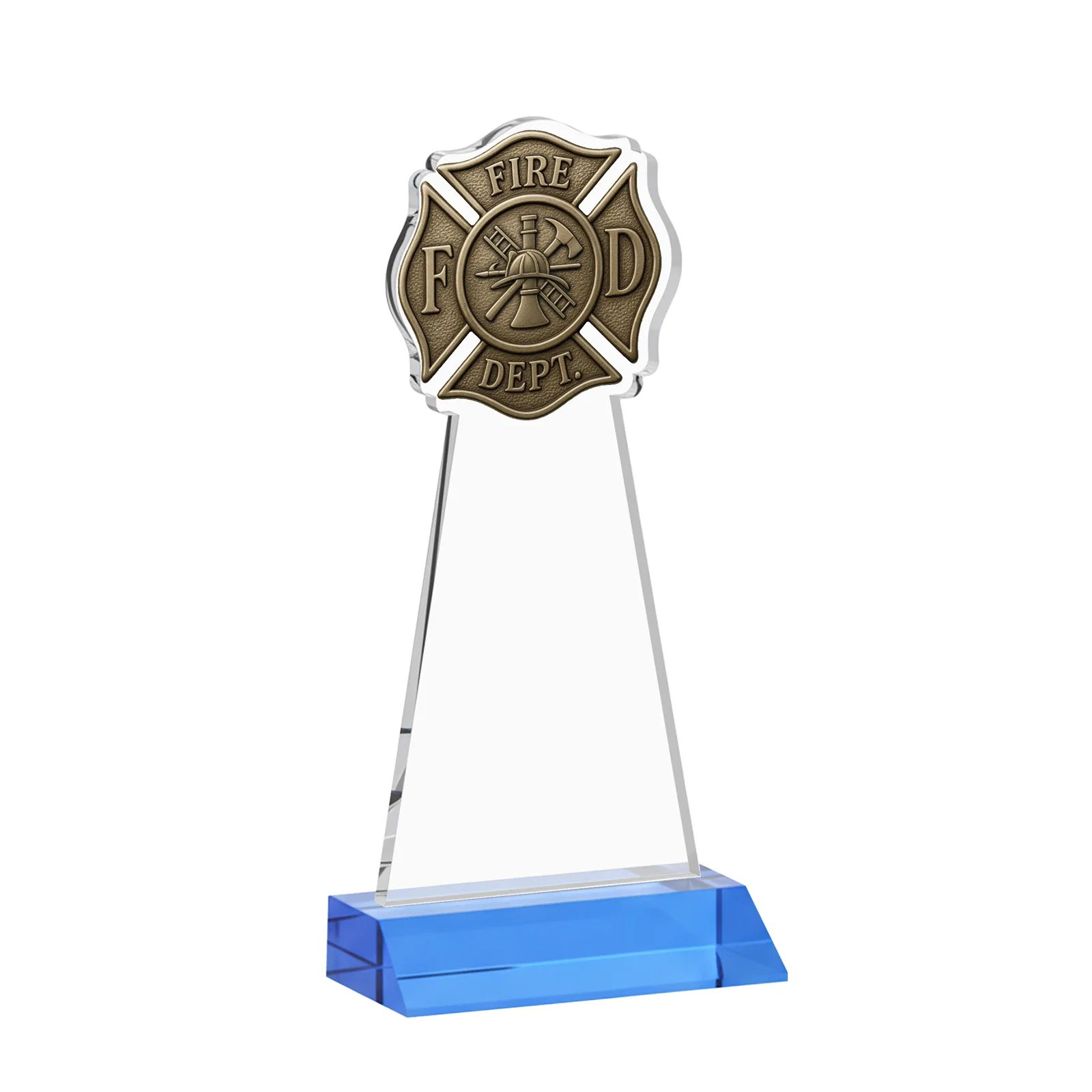 Custom Starfire Crystal Fire Department Award on Front-Mitered Base, with your logo for dealer and partner awards