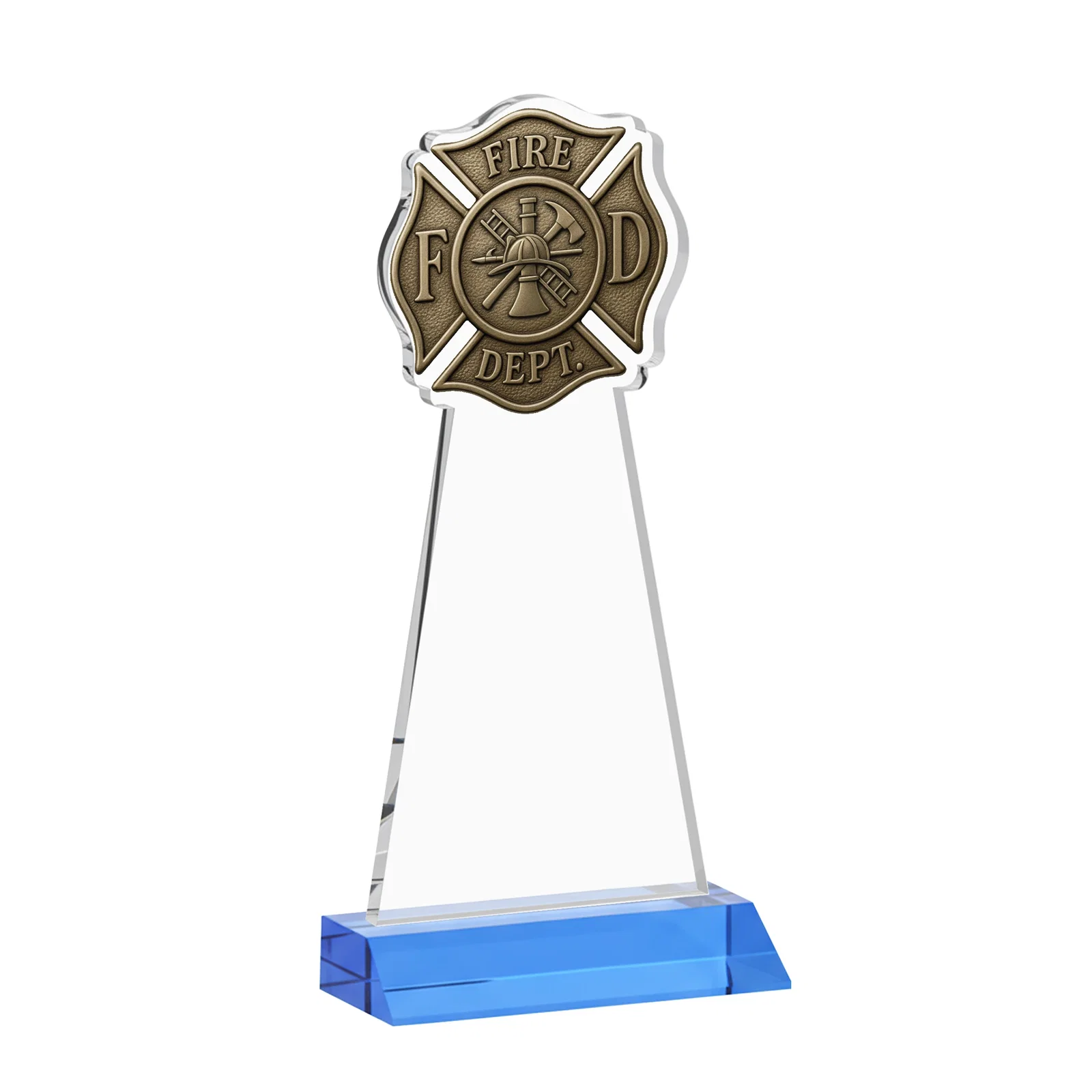 Custom Starfire Crystal Fire Department Award on Front-Mitered Base, with your logo for company anniversary events