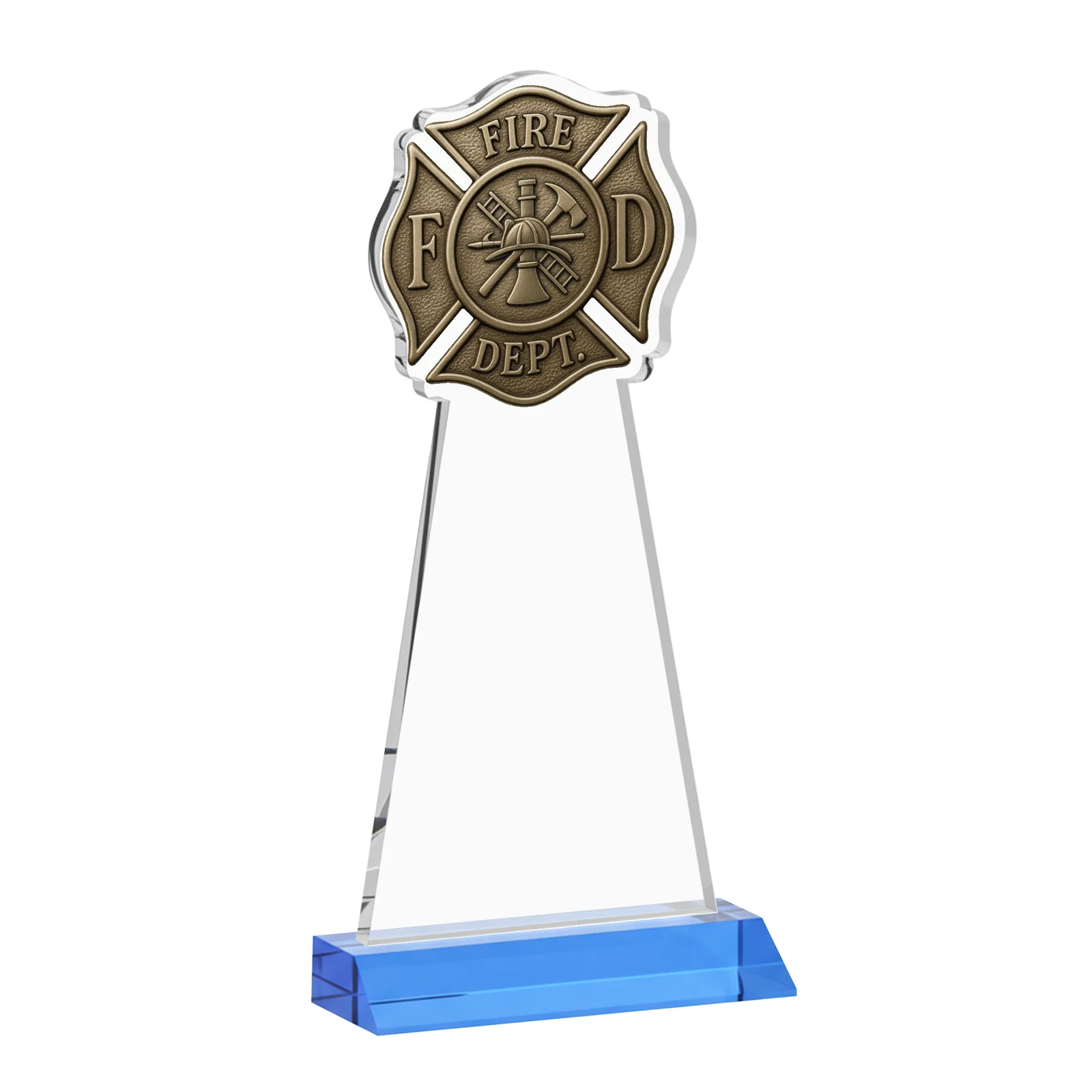 Personalized Starfire Crystal Fire Department Award on Front-Mitered Base, with your logo for employee recognition