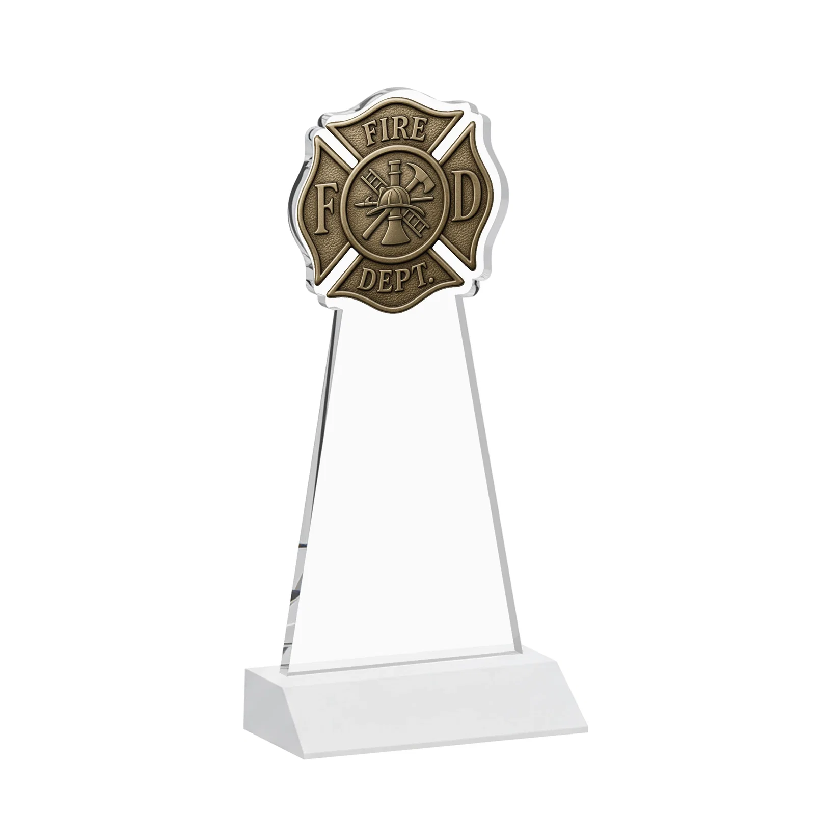 Personalized Starfire Crystal Fire Department Award on Front-Mitered Base, with your logo for corporate award ceremonies
