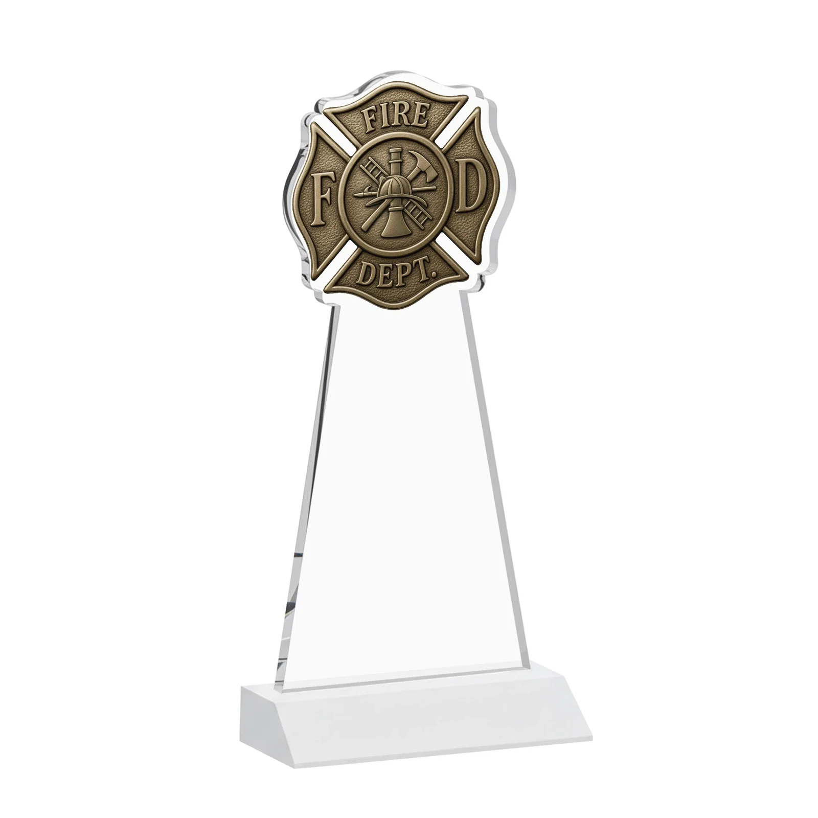 Personalized Starfire Crystal Fire Department Award on Front-Mitered Base, with your logo for service anniversary gifts