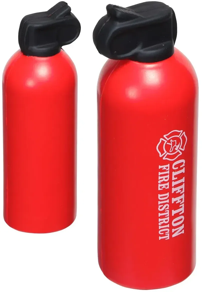 Custom Fire Extinguisher Stress Reliever shaped like a fire extinguisher, molded foam with logo