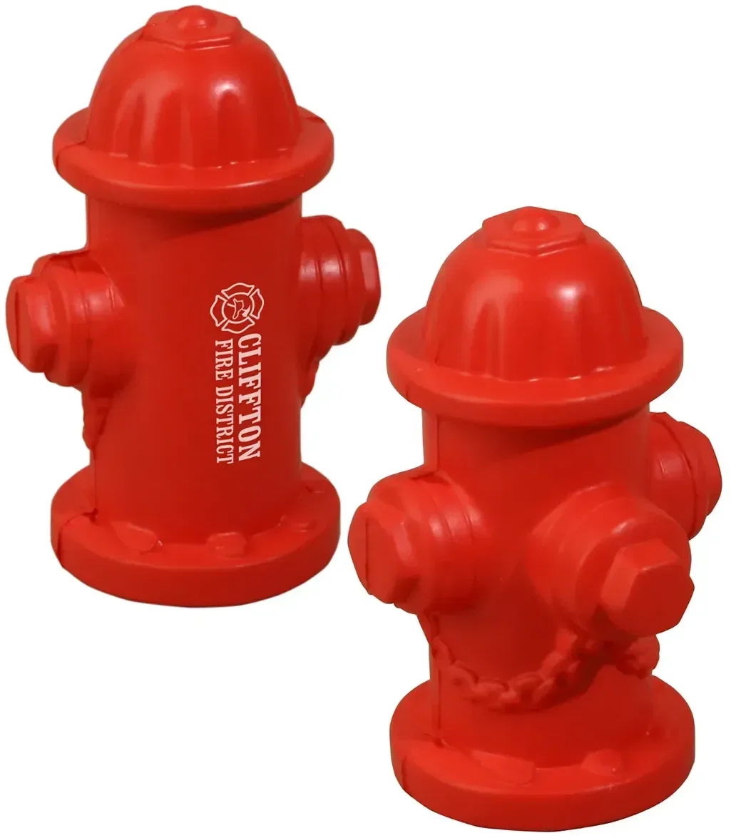 Fire Hydrant Stress Reliever, custom street-hydrant foam squeeze toy for branded safety logo giveaways